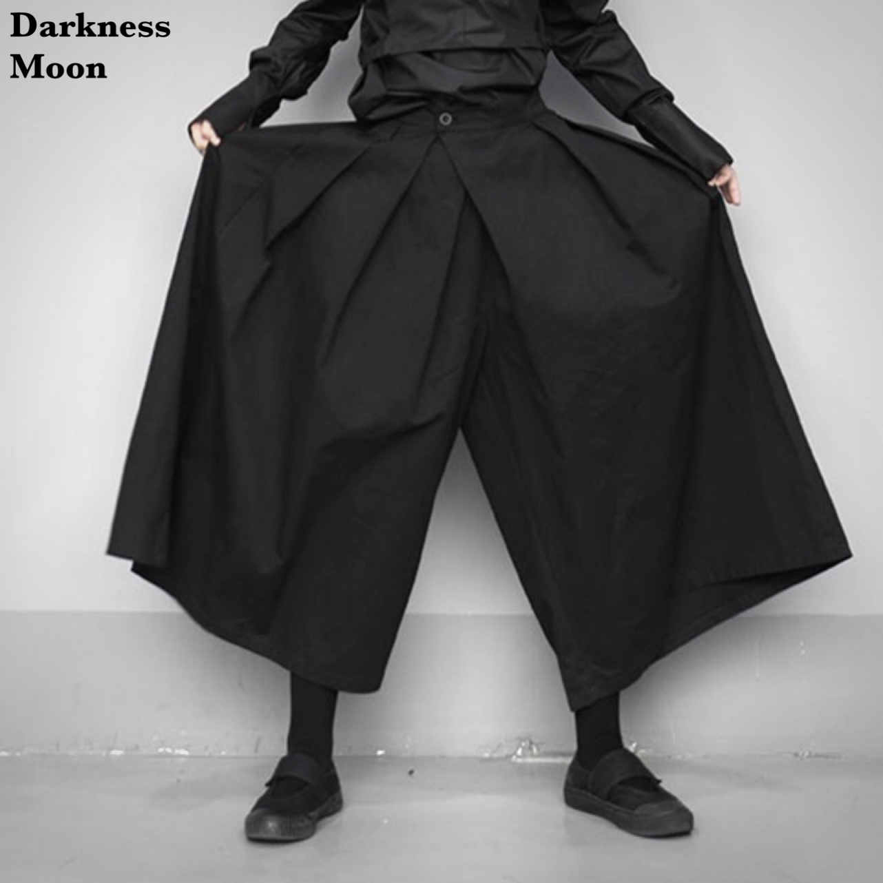 Darknessmoon Unisex Simple無地black タック Design ワイドパンツ 袴パンツ Mode Style Darkness Moon