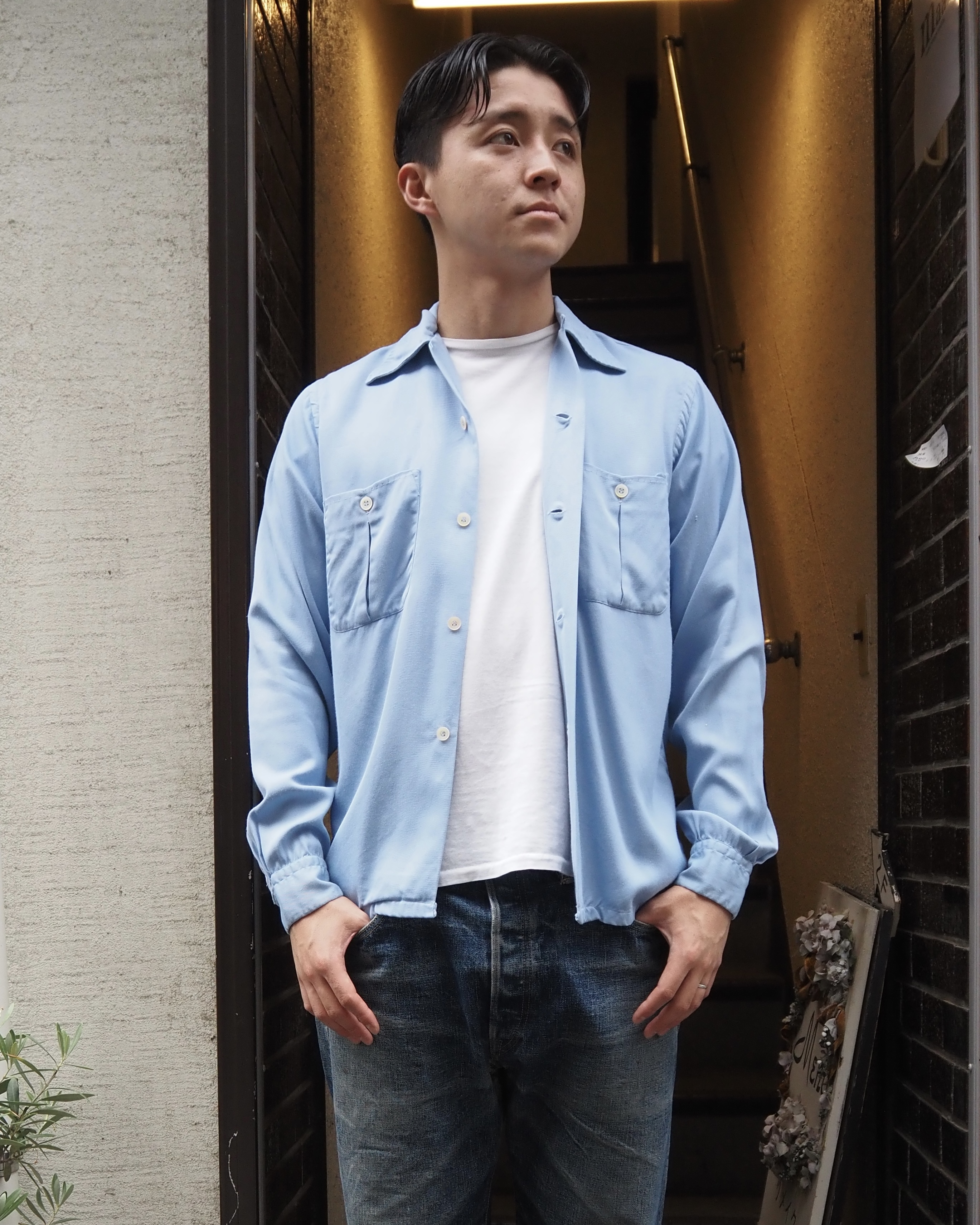50’s Gavalier レーヨンシャツ 水色 の画像 2