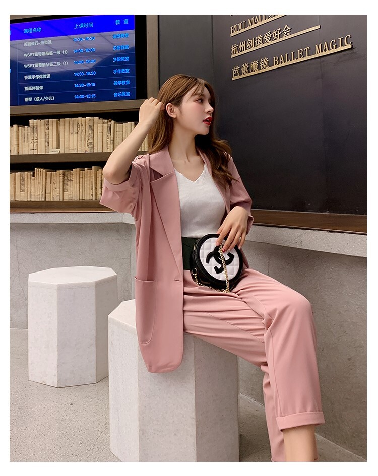 韓国 ファッション レディース セットアップ パンツスーツ ワイドパンツ 2点セット 上下 ハイウエスト ジャケット 長袖 レトロ カジュアル