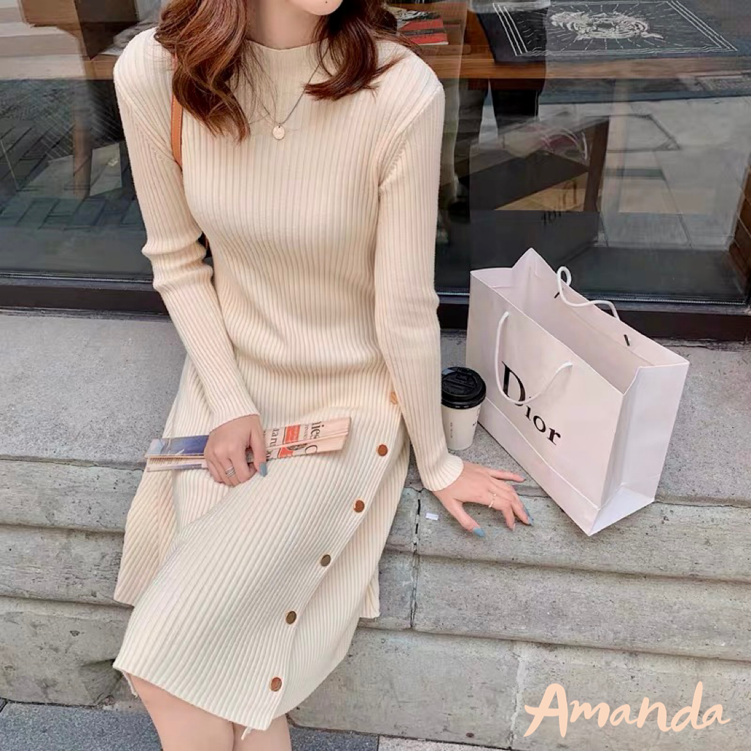 送料無料 5色展開 サイドボタン リブニット ワンピース ニットワンピース 長袖 フレア ひざ丈 秋 冬 Awdress Amanda 送料無料 5色展開 サイドボタン リブニット ワンピース ニットワンピース 長袖 フレア ひざ丈 秋 冬 Awdress Amanda