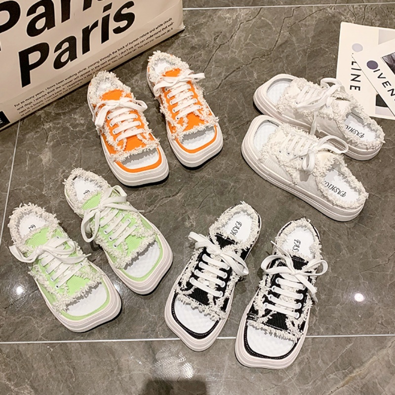 送料無料 サンダル レディース 厚底 スポサン スニーカー 個性的 おしゃれ つっかけ かかと無し 厚底 オープントゥ スクエアトゥ 紐 シューレース 25 0cm 大人可愛い かわいい カジュアル ラフ ルーズ キュート こなれ感 インスタ映え アイテム 韓国 ファッション コーデ