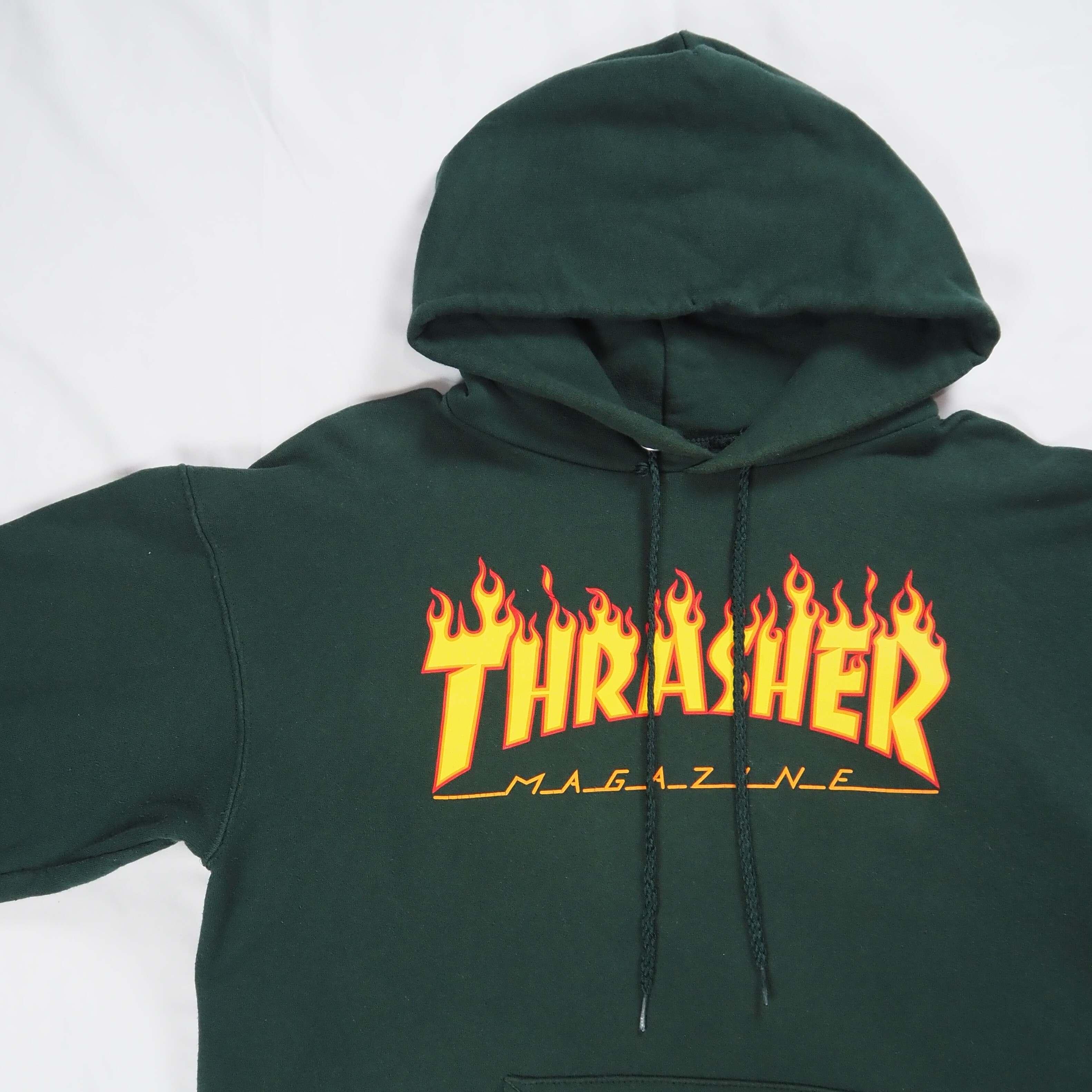 00's Thrasher フーディ フレイムロゴ グリーン Sサイズ の画像 4
