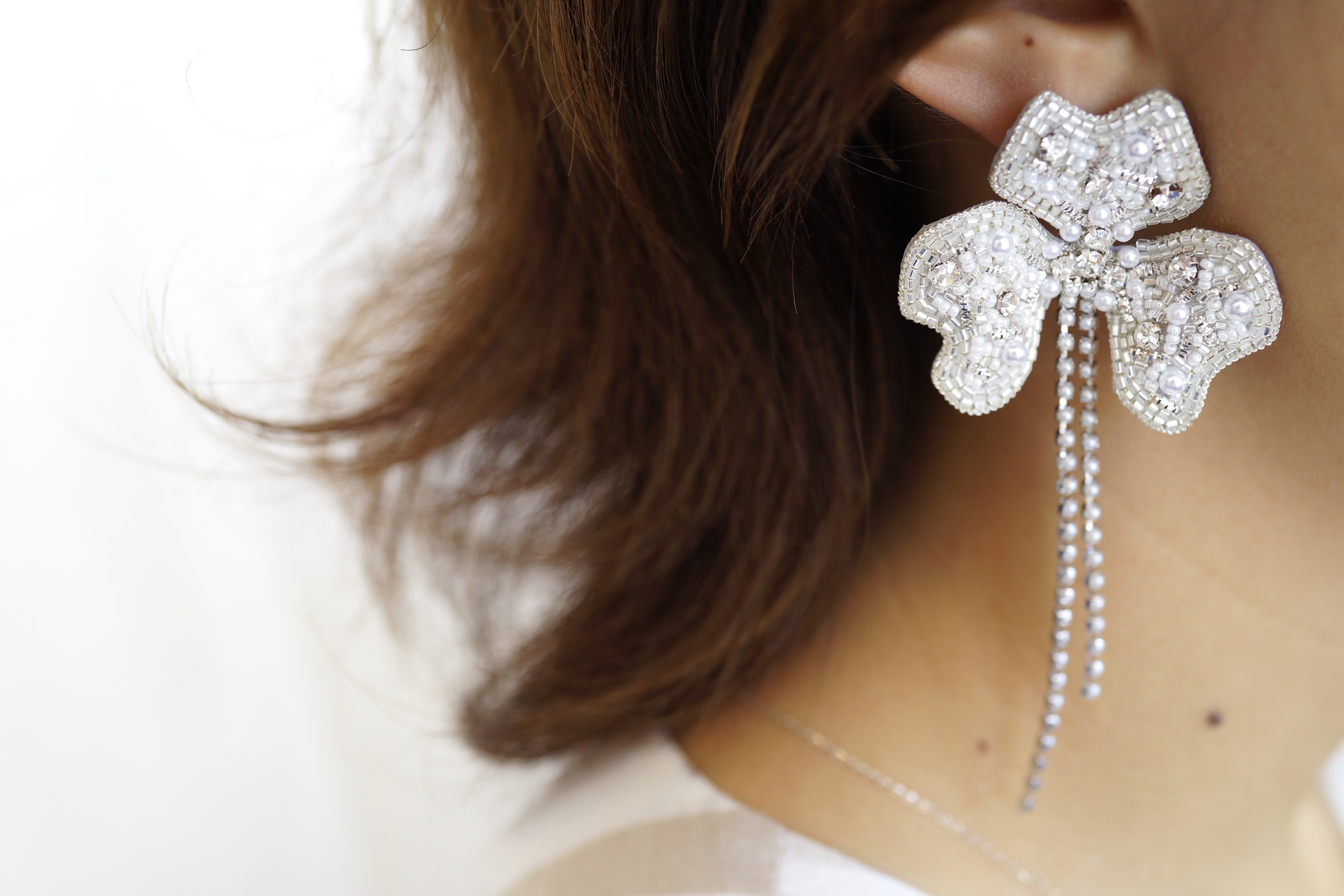 【刺繍ピアス】Flowers pearl chaine ✴︎ silver