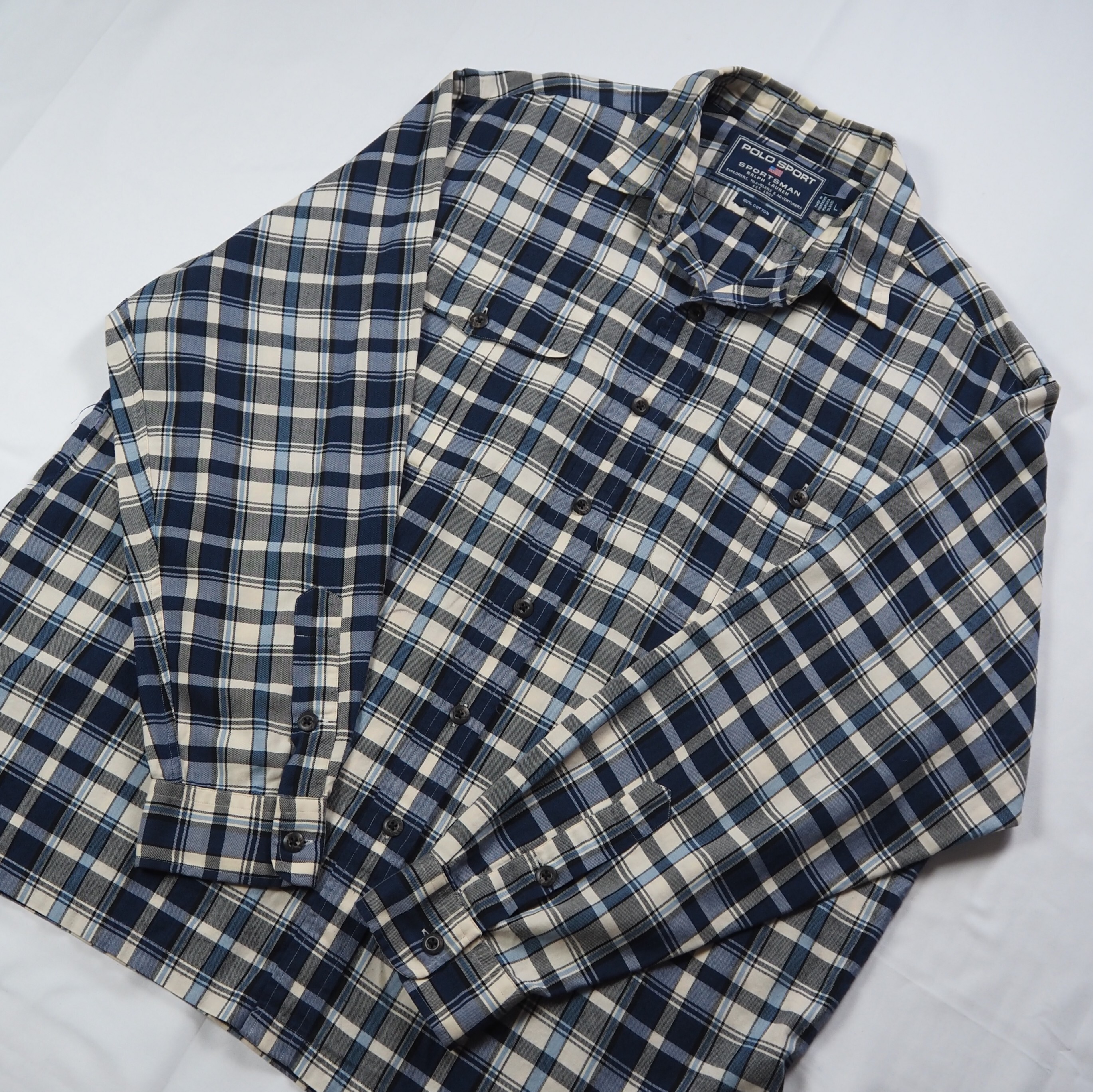 【9/23 20:00入荷】90's POLO Sports シャツ ブルー×ホワイト の画像 9