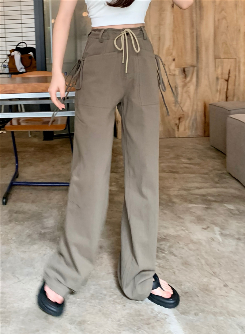 ワイドパンツ ボトムス パンツ ワイドパンツ ロング ロング丈 ワイド ウエストマーク ウエストリボン ポケット ハイウエスト 綿 かわいい 大人可愛い きれいめ シンプル カジュアル 大人 上品