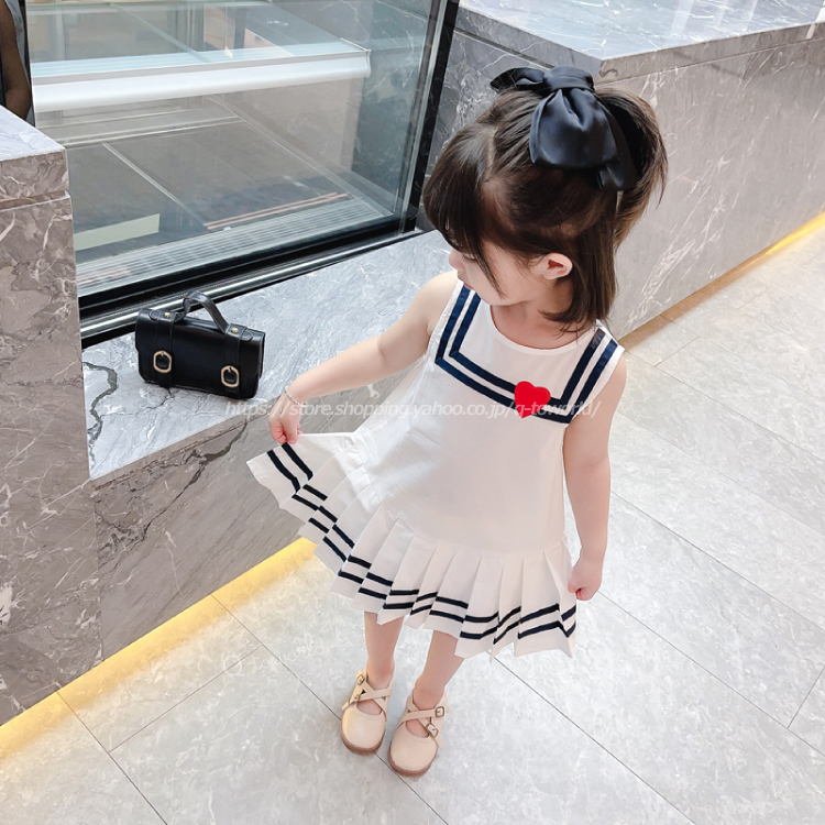 80 130 ワンピース マリン ハート プリーツ 韓国版 女の子 韓国子供服 子供服 Q Toworld キュートワールド 子供 服 メール便は何点でも送料の合計は280円