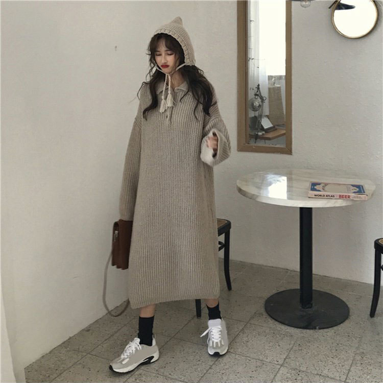 ワンピース 韓国風春秋新作ロング折襟ハイウエストニットワンピース 代プチプラレディースファッション通販 若い女性ファッションサイトsaypretty