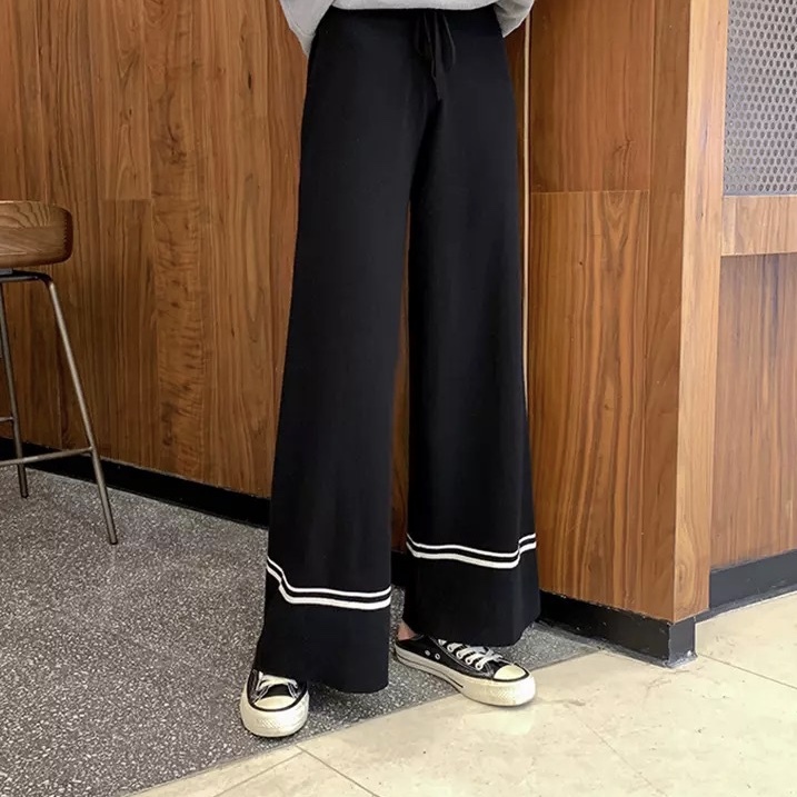 ワイドパンツ ゆったり 薄手ニット ゆるファッション 韓国ファッション シンプル Eed