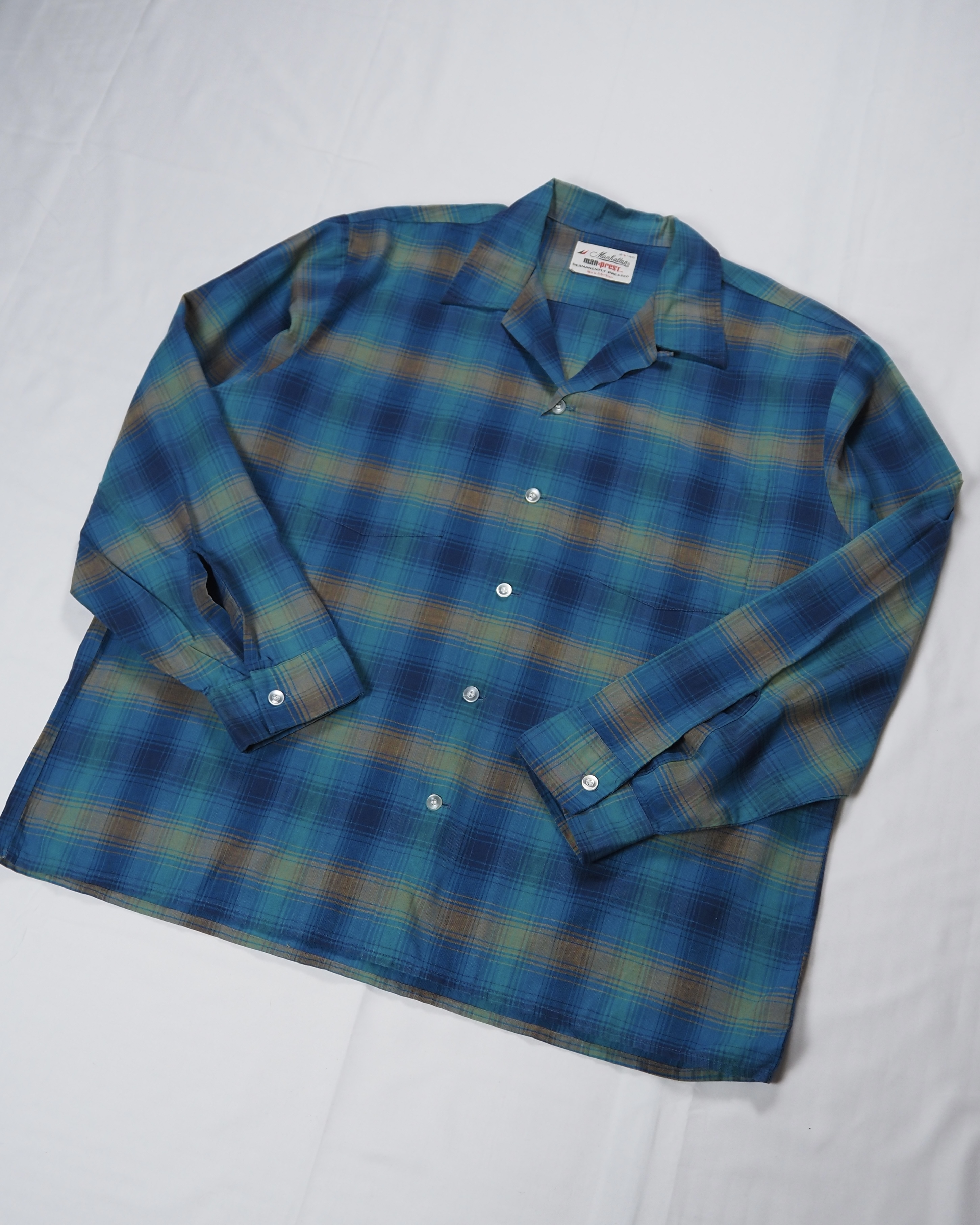 60’s Manhattan コットンシャツ ブルー Lサイズ の画像 3