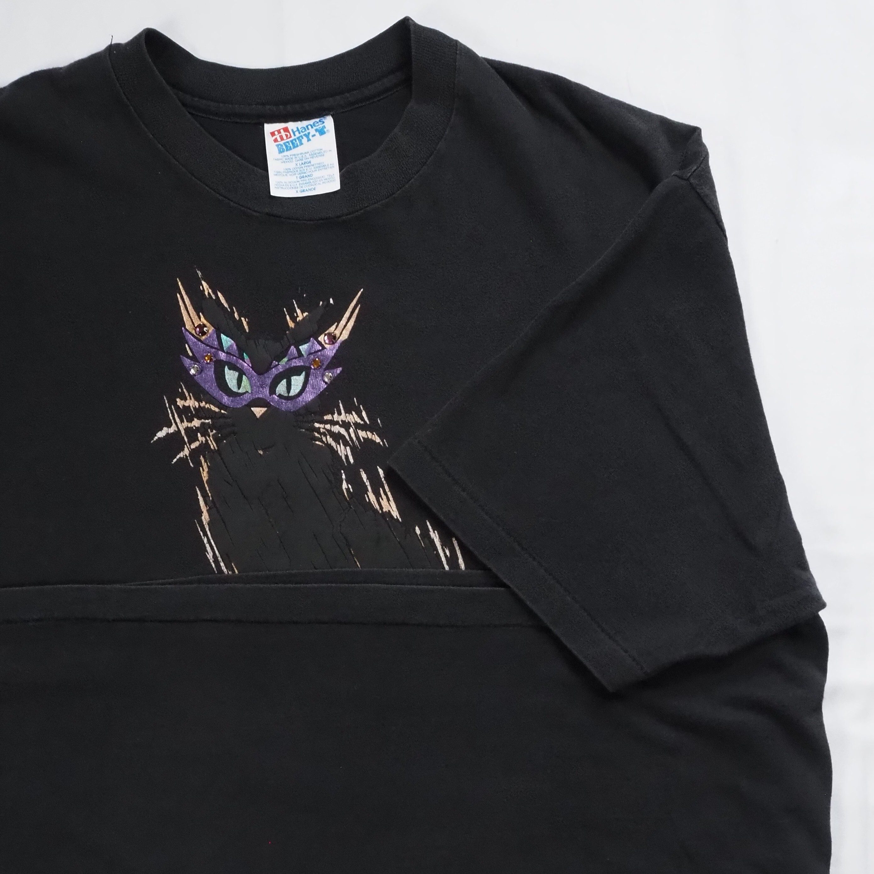 90's Hanes 猫Tシャツ XL ブラック の画像 11