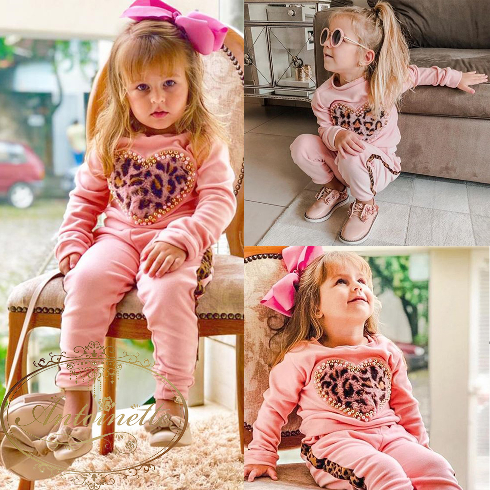 キッズ 子供服 おんなのこ こども 秋 長袖 セットアップ ピンク ヒョウ柄 ビジュー Antoinette キッズ 子供服 おんなのこ こども 秋 長袖 セットアップ ピンク ヒョウ柄 ビジュー Antoinette