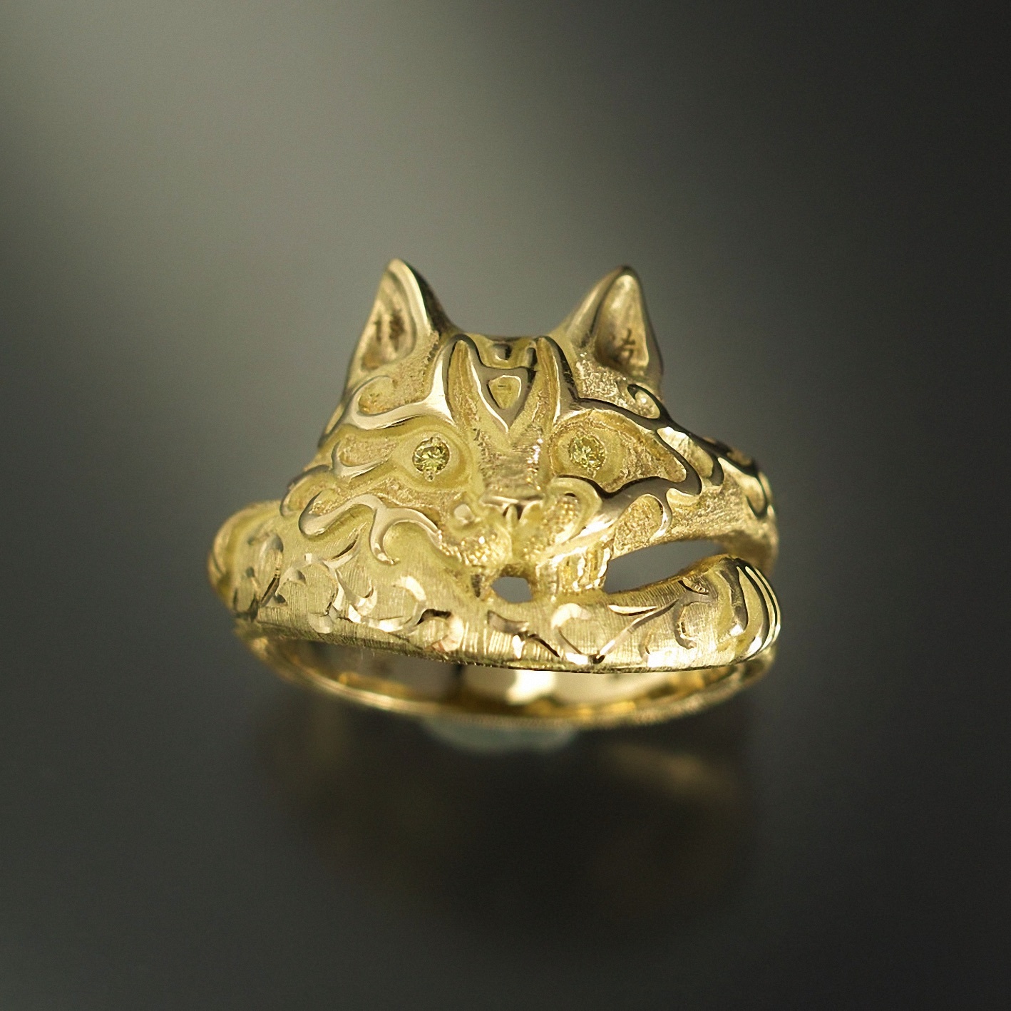 受注制作|妖怪ジュエリー 妖怪指輪 『 猫又 』 18金*非加熱イエローダイヤモンド