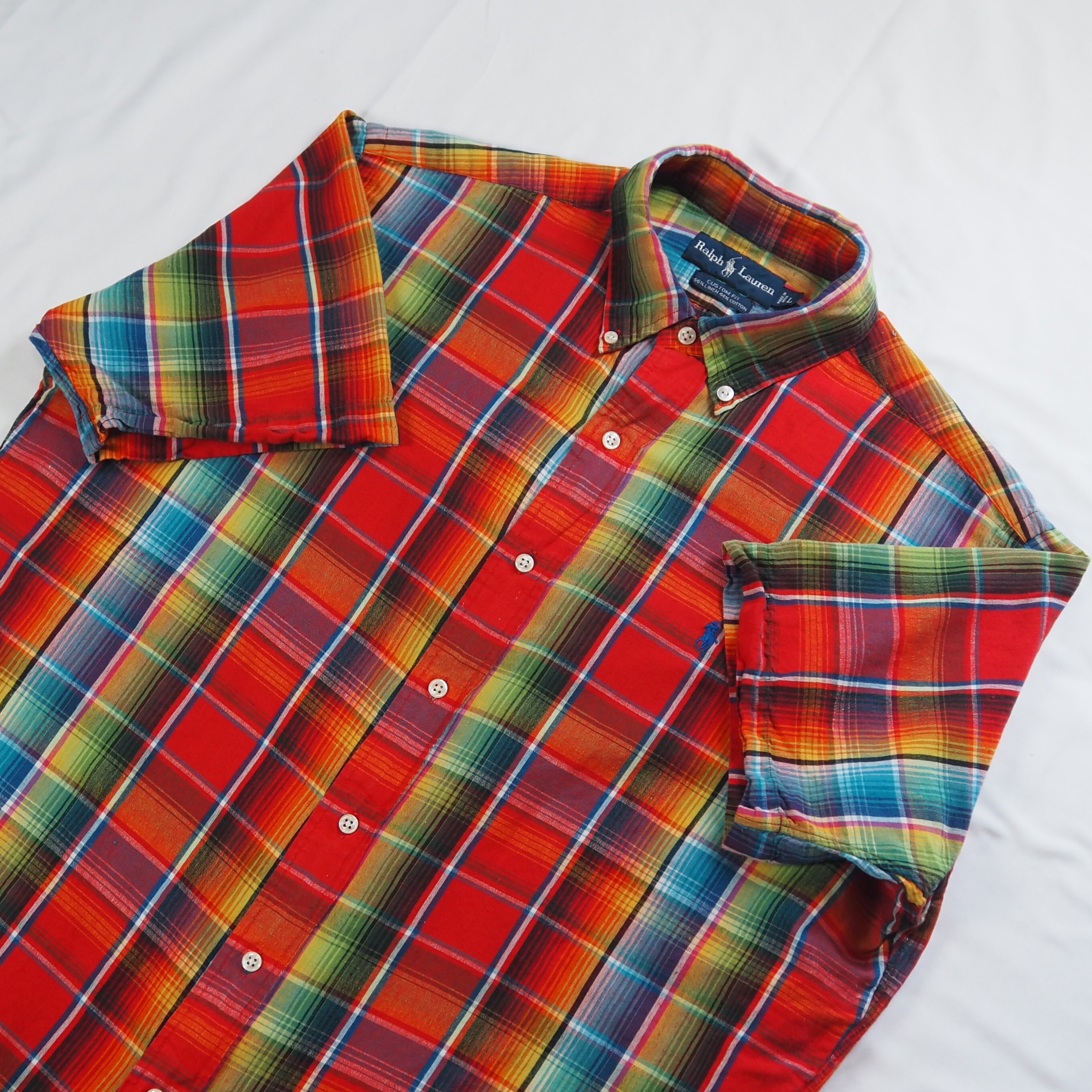 90's Ralph Lauren リネンコットンシャツ 半袖 Lサイズ の画像 12