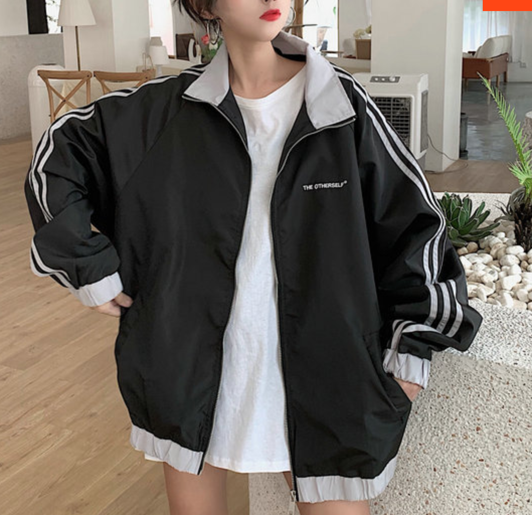 アウター ブラック オルチャンファッション ジャージ ブルゾン ファスナー付き ラフ ストリート 大人可愛い 43 Sweetly