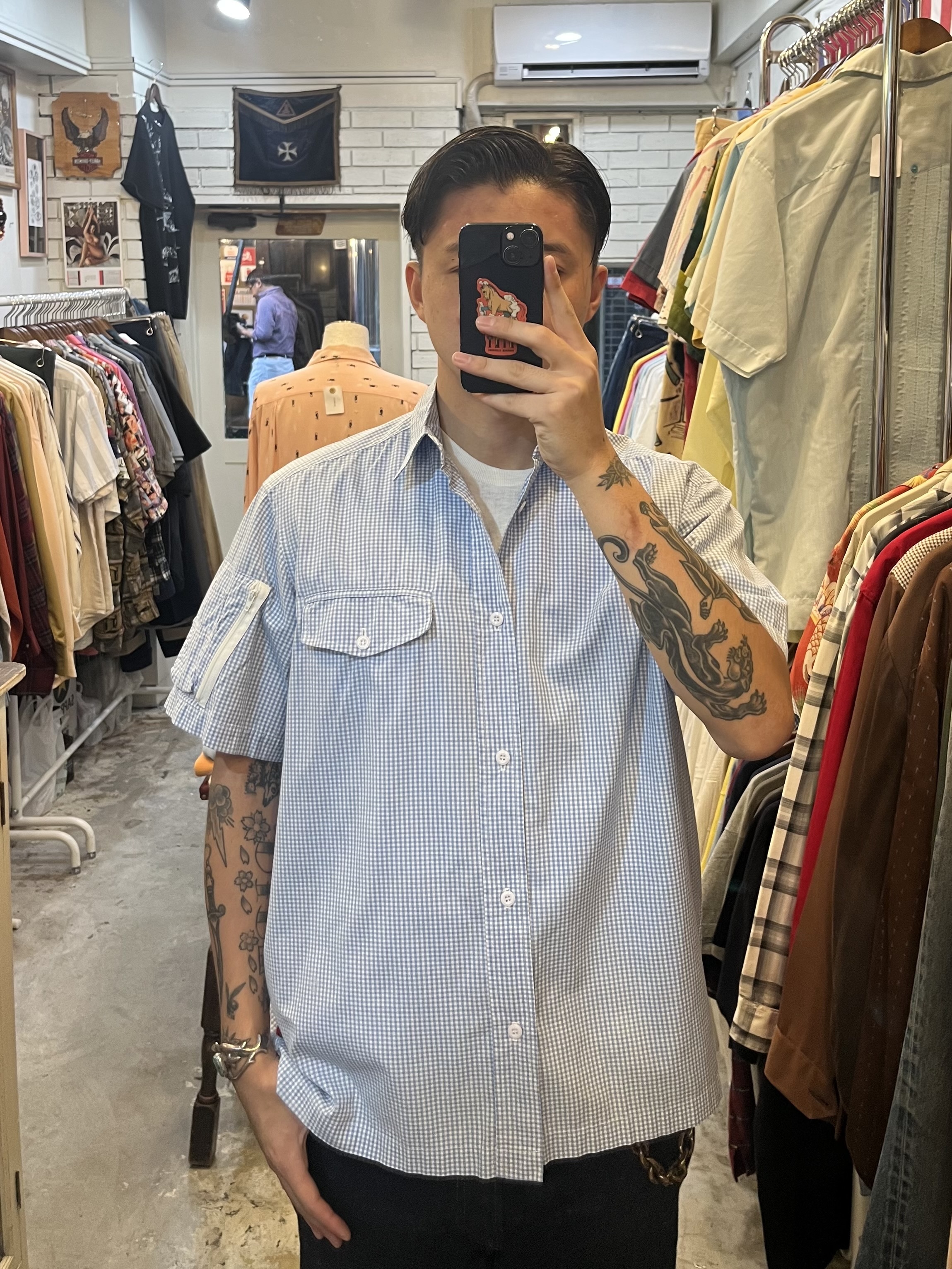 90’s OLD STUSSY 紺タグ 半袖シャツ ライトブルー Mサイズ の画像 3