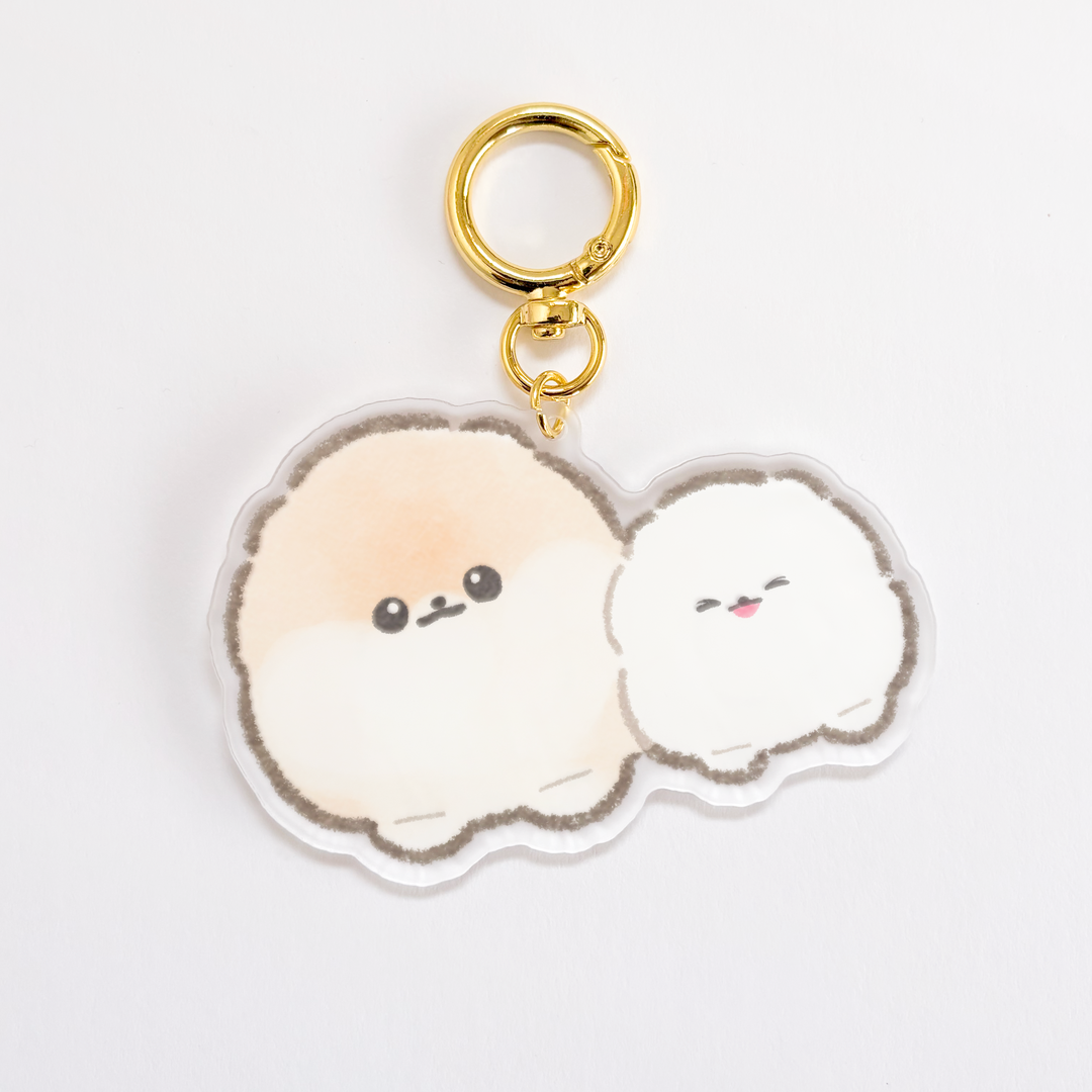 【BIGサイズ　なかよし】ポメラニアンのぽぽちとぱぴち　アクリルキーホルダー