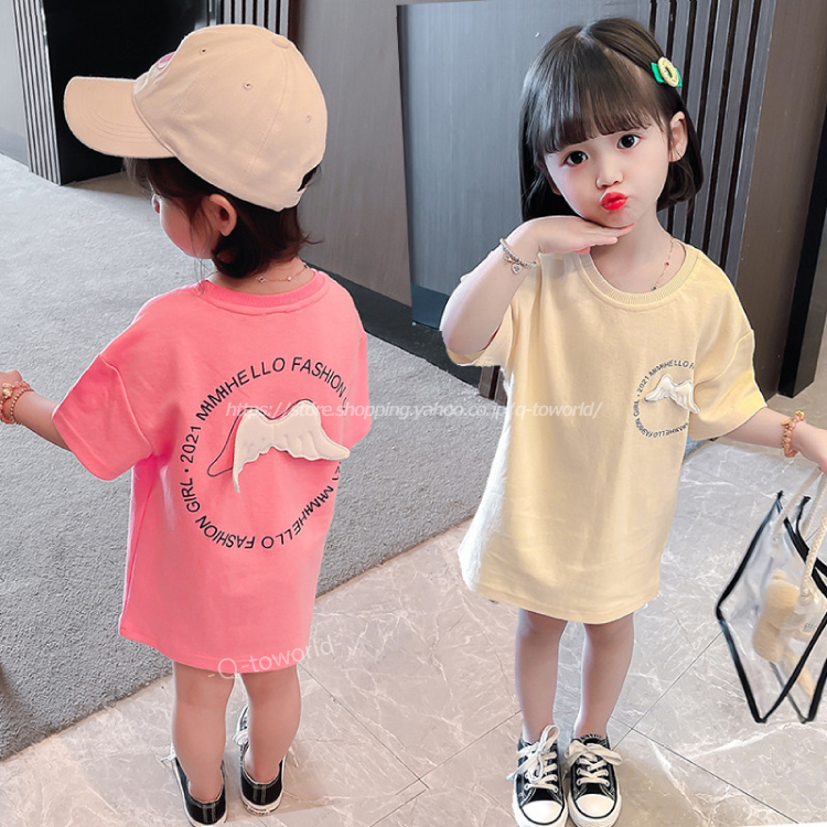 90 140 羽 ワンピース 半袖 全２色 女の子 韓国子供服 子供服 キッズ Q Toworld キュートワールド 子供服 メール便は何点でも送料の合計は280円