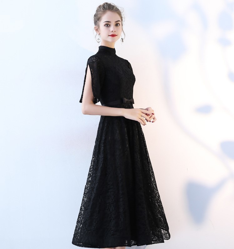 ハイウエスト 総レース ハイネック スリットショルダー リボンマーク ワンピース ドレス お呼ばれ 発表会 衣装 Eve