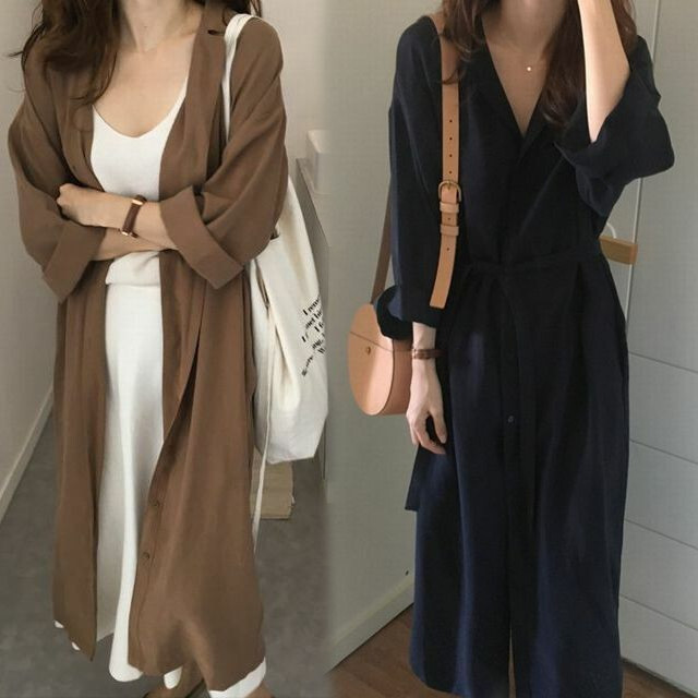 韓国ファッション ワンピース 2WAY シャツワンピース コート 韓国ファッション レディース ロングシャツ 薄手 ラグランスリーブ