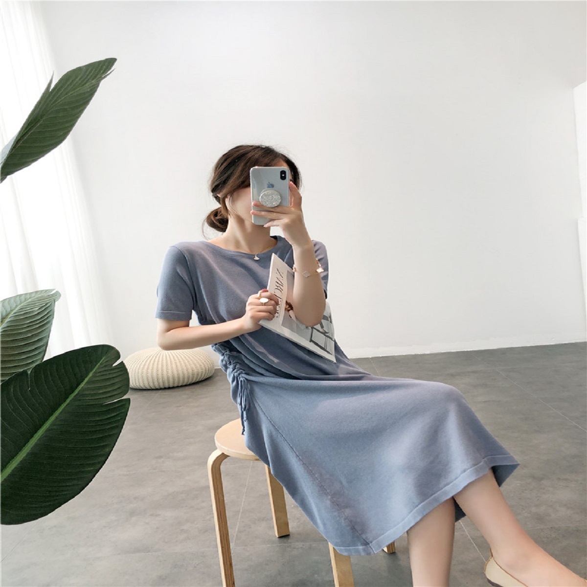 送料無料 ワンピース ラフスタイル カジュアル 大人っぽい ベーシック サイドリボン シャツワンピ ス 春 夏 無地 シンプル 着回し お出かけ Op 018kr Imagibune