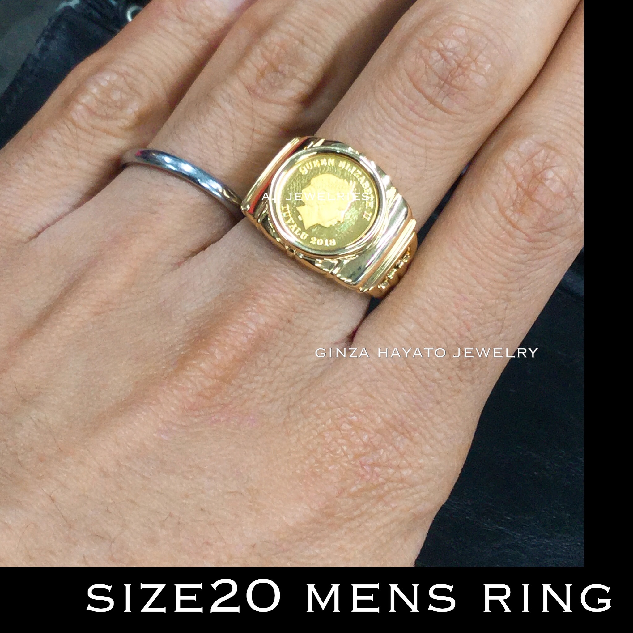 K18 18金 K24 純金コイン 入り 男性 指輪 リング メンズ 高級 新品 本物 資産 A I Jewelries エイアイジュエリーズ