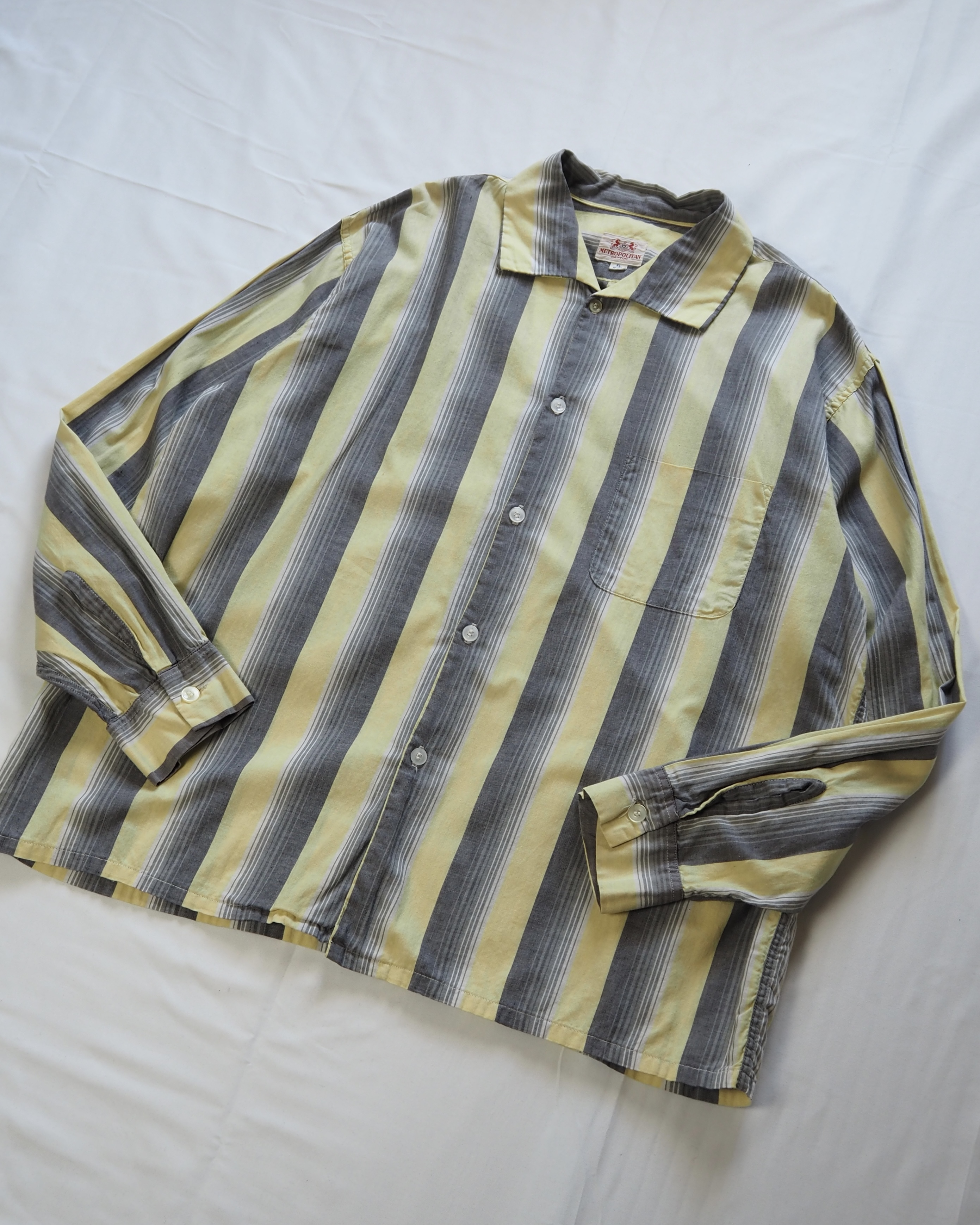 50’s コットンシャツ ストライプオンブレ イエロー×グレー XLサイズ の画像 5