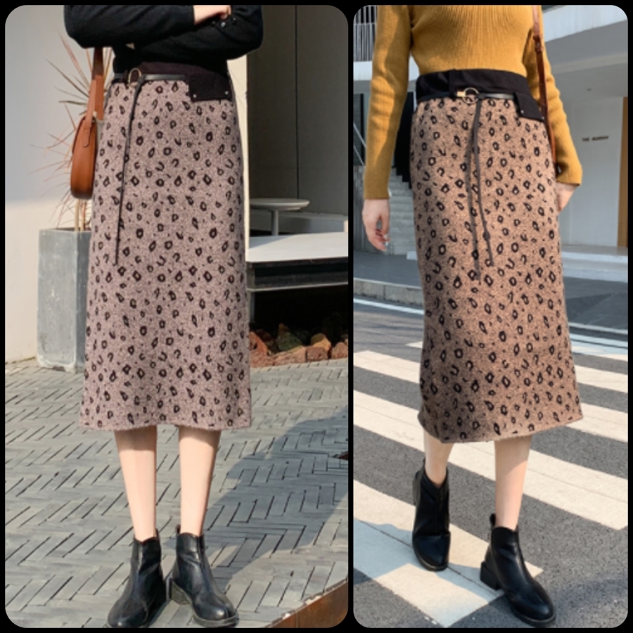 ヒョウ柄ペンシルスカート ロング タイト スリット入り 大人可愛い きれいめ 秋冬 おでかけに 街角のカフェテラス