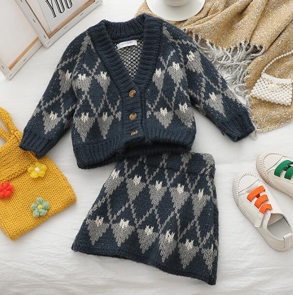 358 Set 女の子 アーガイル柄ニットセットアップ 韓国子供服 Orini