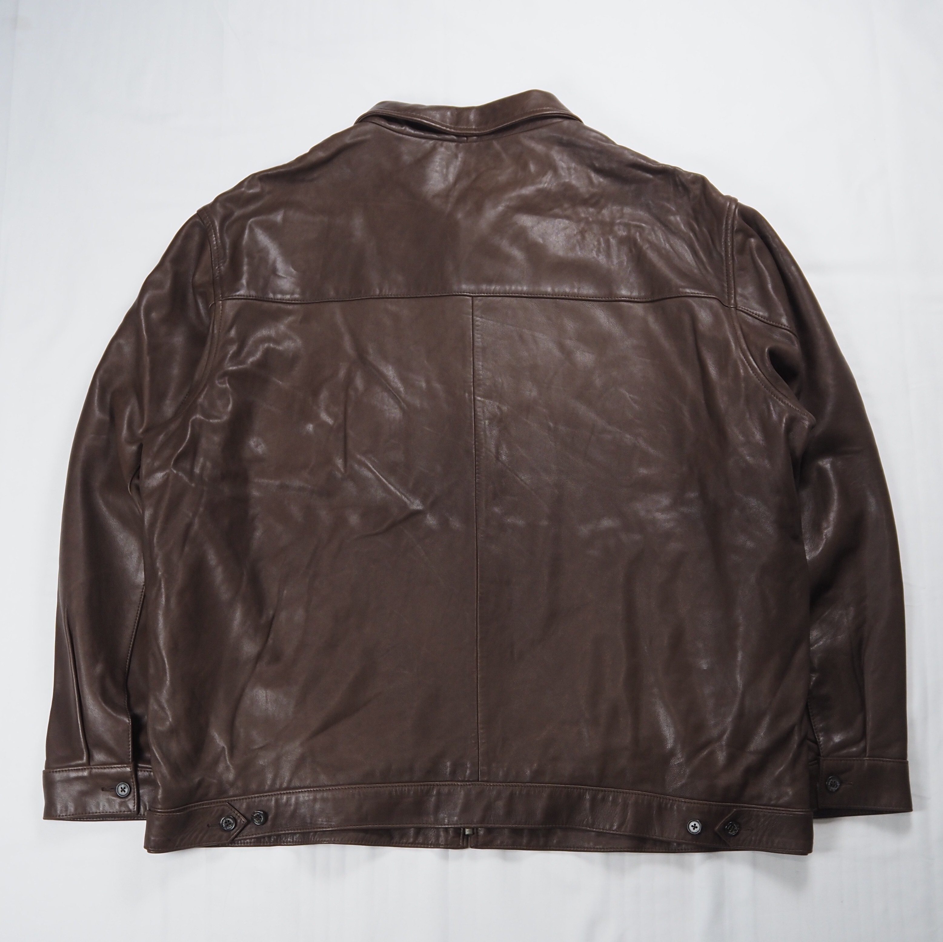 【9/23 20:00入荷】90's Ralph Lauren ラムレザージャケット XXL ブラウン の画像 13