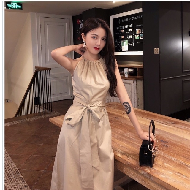 大人カジュアル レディース 春服 ひざ下丈ノースリーブワンピース 膝下ワンピース リゾートワンピース リゾートドレス レディース 韓国 Basecamp49