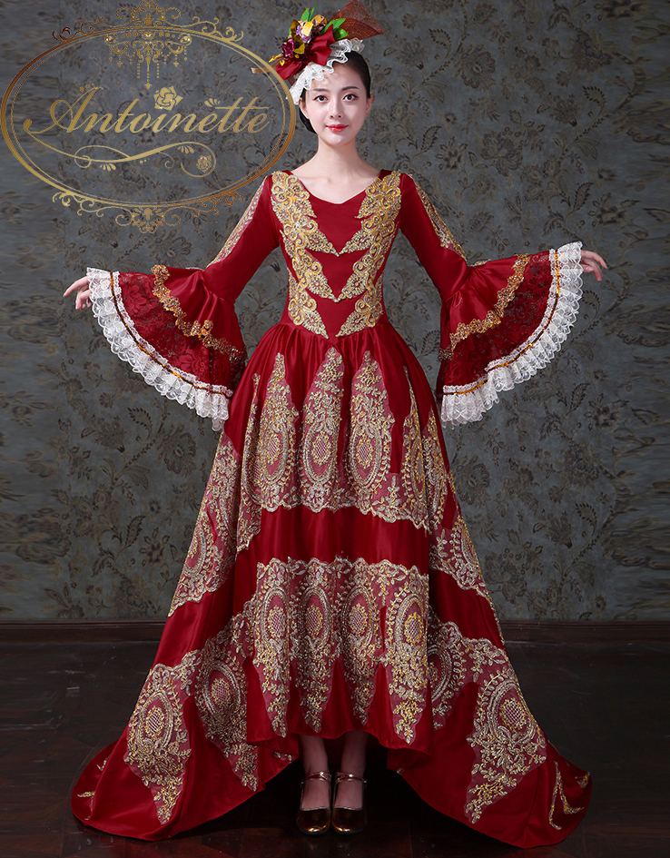 レッド 赤 フランス Aライン 貴族 衣装 アントワネット ハロウィン 華やか お姫様 中世貴族 ミュージカル 舞台衣装 Antoinette