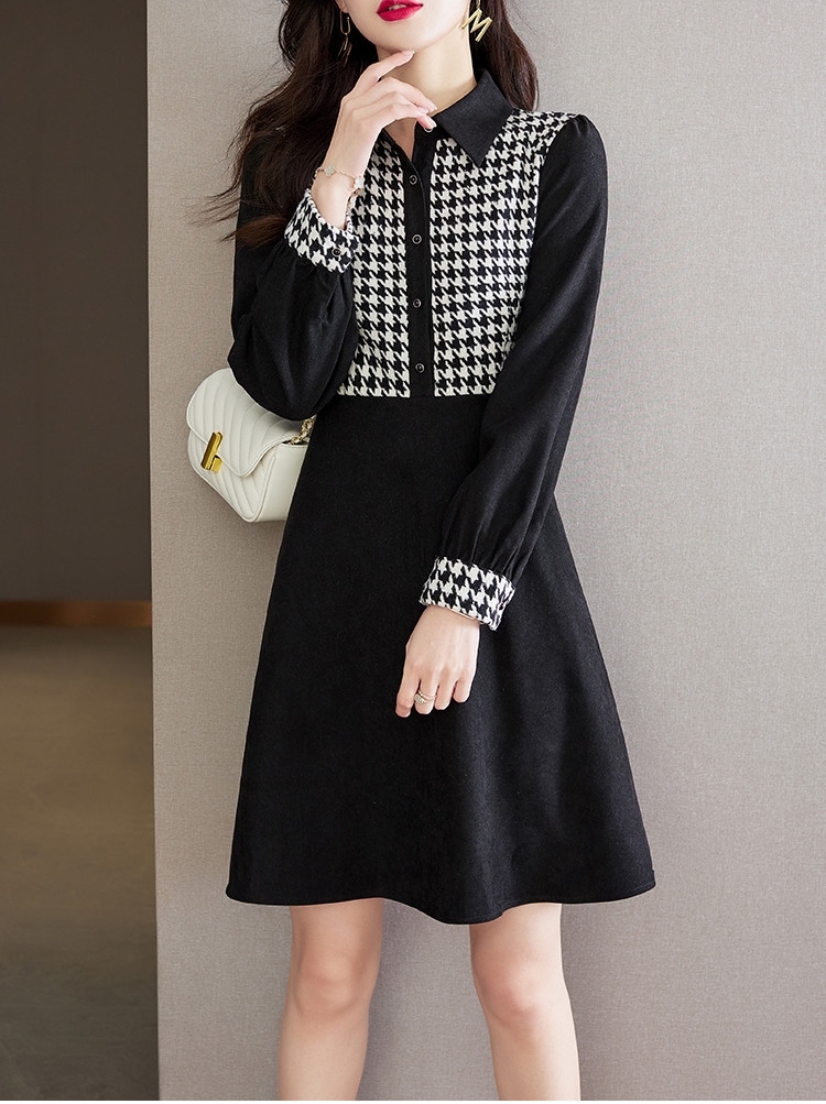 アウトレット大阪 ワンピース 長袖 レディース 千鳥 千鳥柄 春 秋 冬 シンプル ブラック 黒 代 30代 ショッピングオーダー Ssl Daikyogo Or Jp