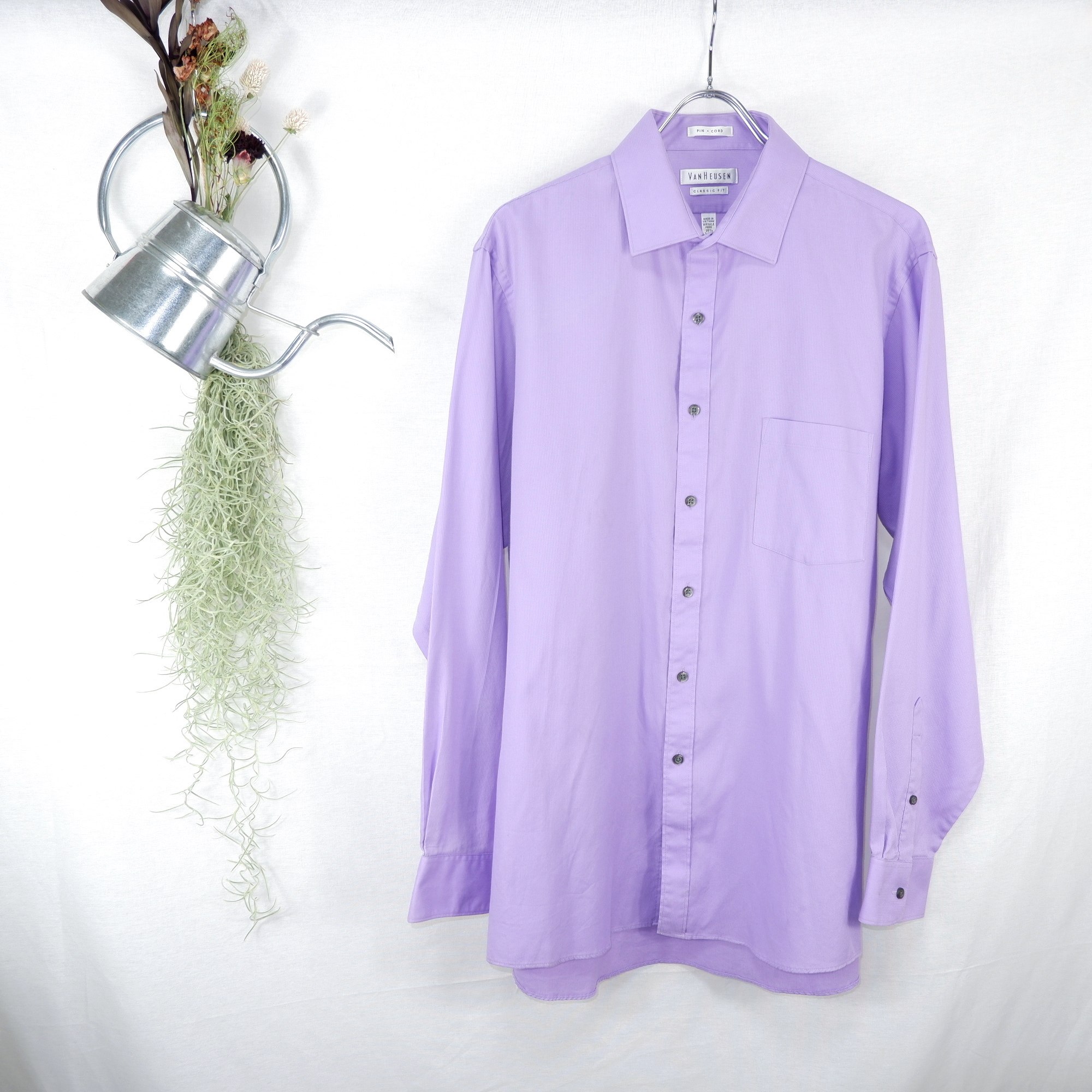 L Van Heusen Purple Dress Shirt ヴァン ヒューゼン 紫 ドレスシャツ きれいめや90sのメンズ 古着専門店jo Ro