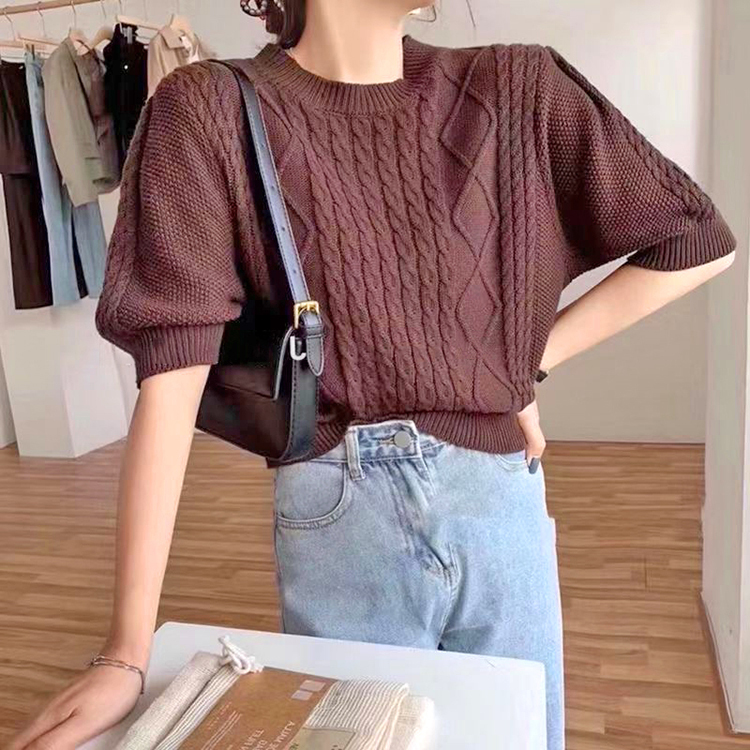 ６色 トップス ニット セーター プルオーバー レディース 春 秋 きれいめ ゆったり 半袖 ゆったり 大きめ 半袖 五分袖 ドルマンスリーブ Uネック ラウンドネック BIGシルエット 裾イン ケー