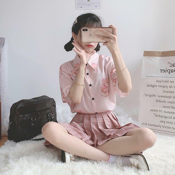 韓国ファッション ゆめかわ やみかわ ベア くまさん ピンク シャツ カットソー かわいい Sweetly