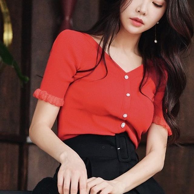 Vネックカーディガン トップス レディース Vネック カーディガン 半袖 メロウ加工 フリル フロントボタン きれいめカジュアル 夏 春 Tp 0986 Y Happy Orurea ハッピーオルレア