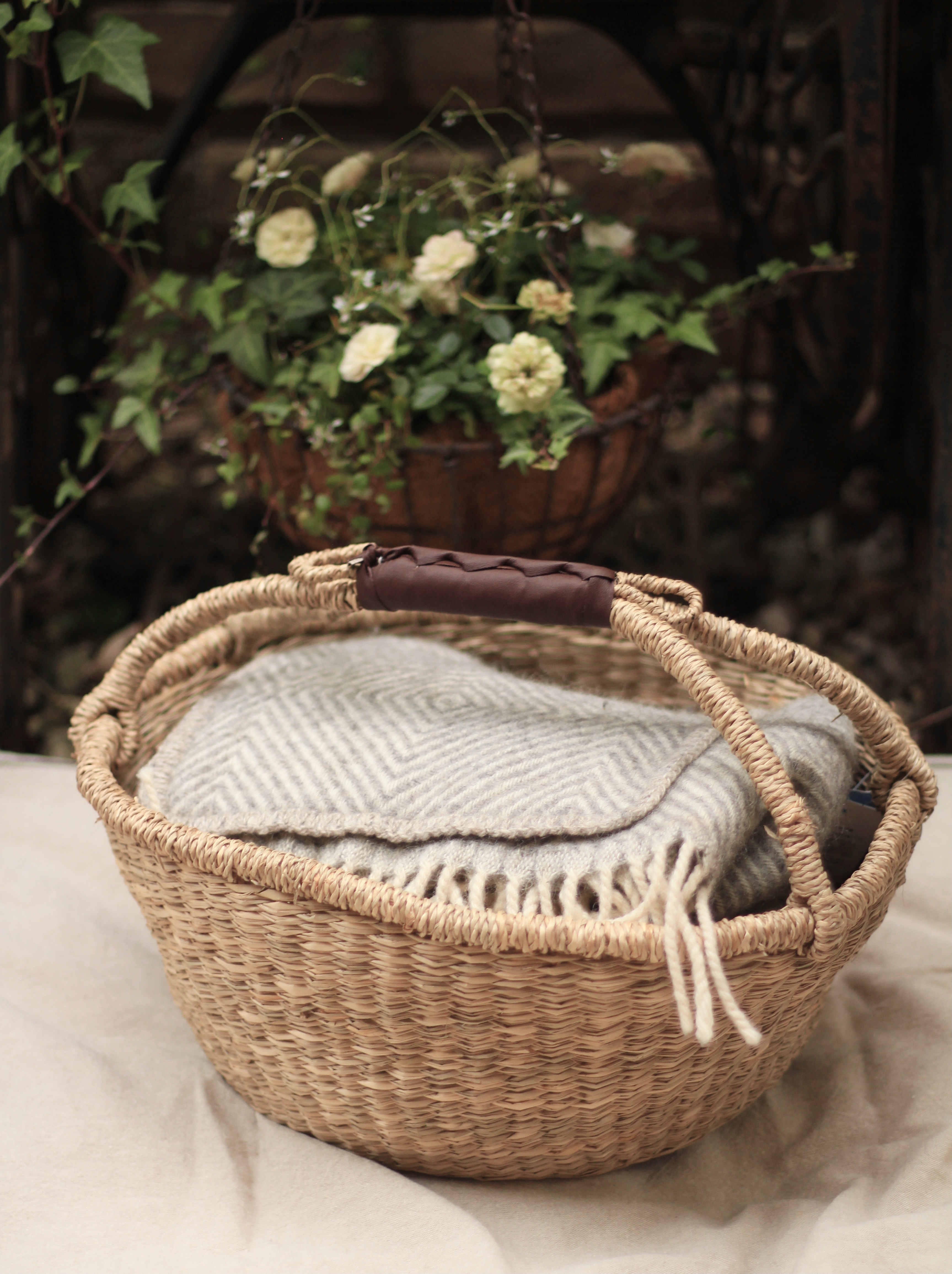 可愛いレザーハンドル シーグラス フリーバスケット K Ayou Fleur