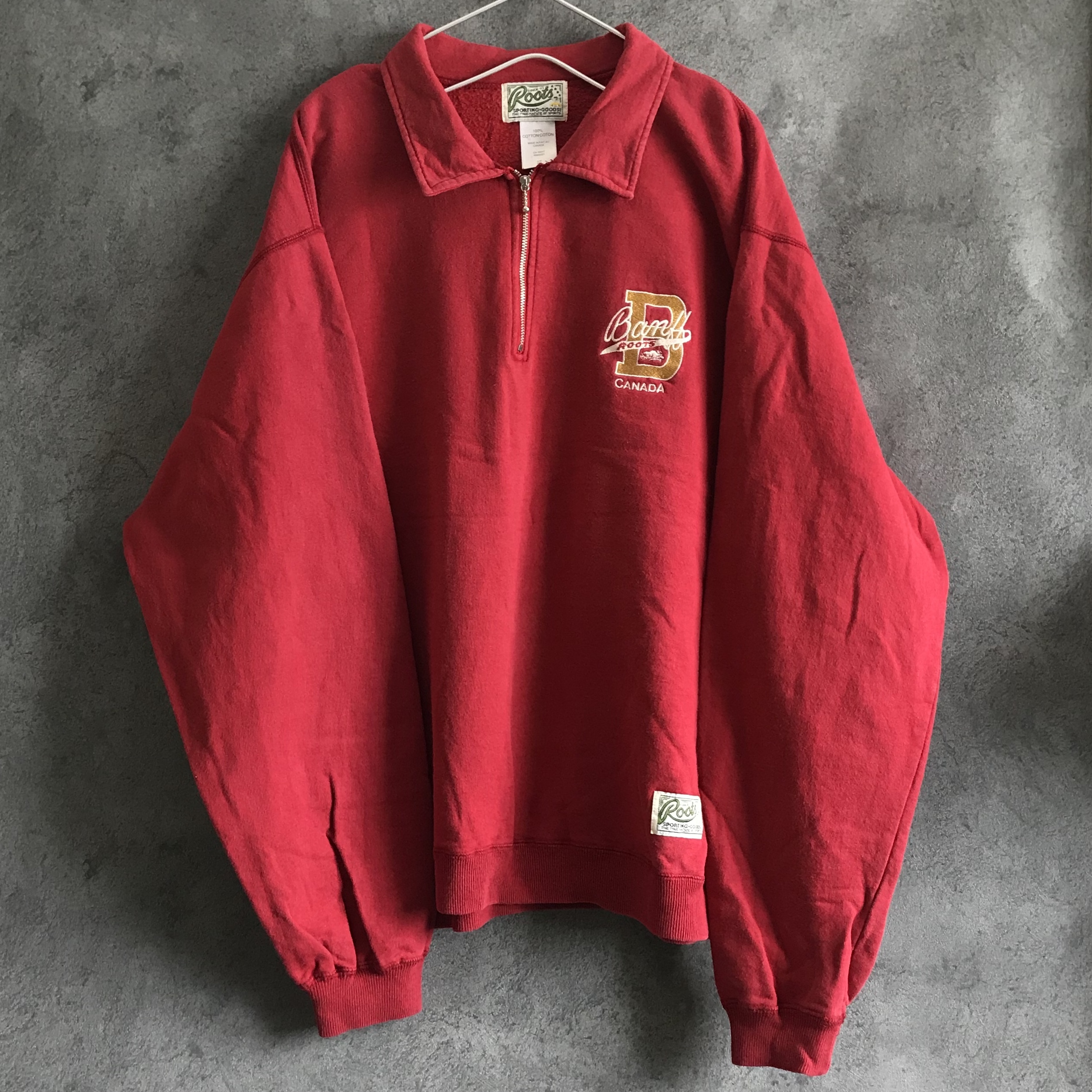 古着スウェット 古着 トレーナー 90s カナダ製 レトロ Roots 赤 コットン アート メンズ 長袖 古着屋antenna 6 22 6 25迄発送お休み 26日再開