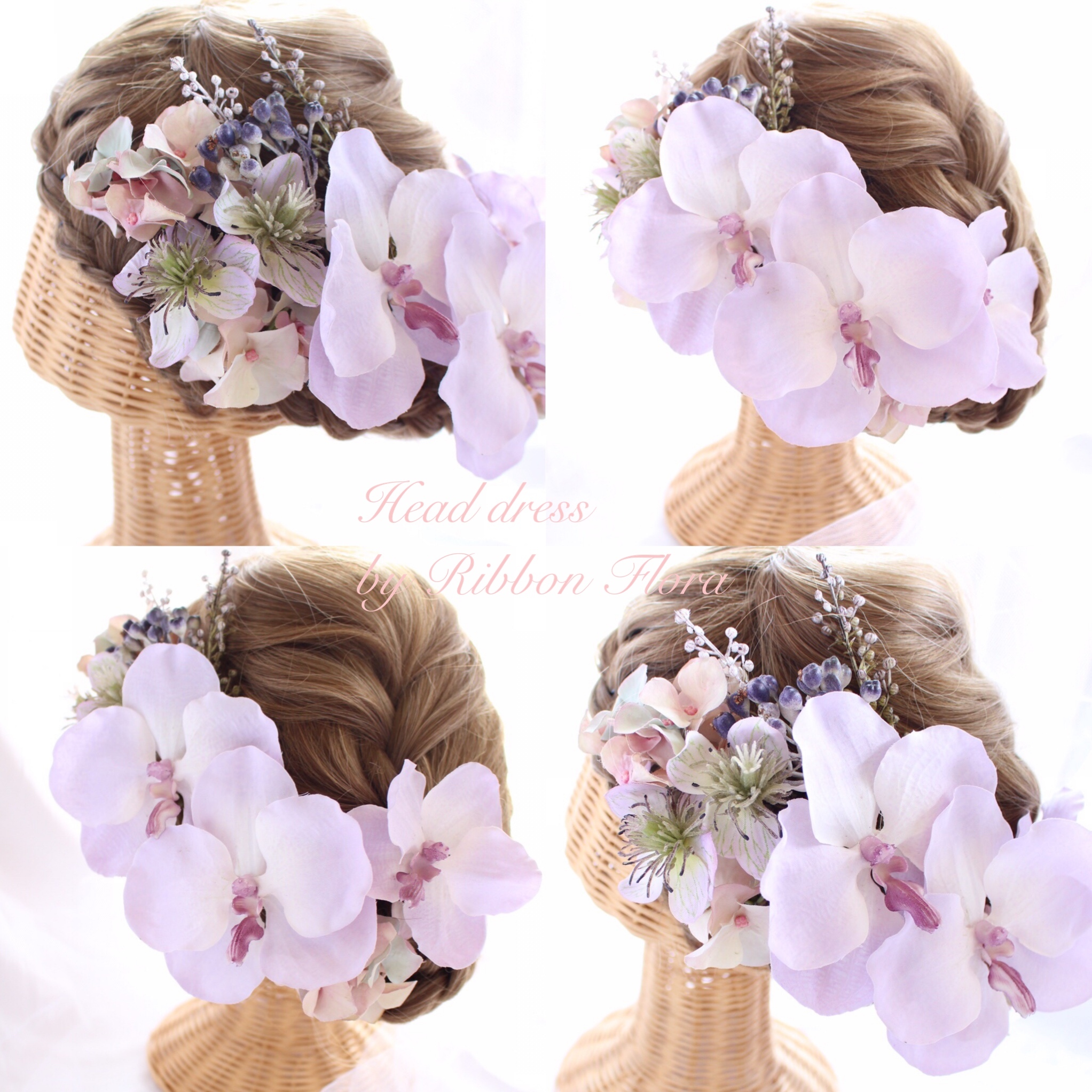 アンティークパープルと胡蝶蘭のヘッドドレス Beauty アーティフィシャルフラワーやプリザーブドフラワーのヘッドドレス ブーケ Ribbon Flora アンティークパープルと胡蝶蘭のヘッドドレス Beauty アーティフィシャルフラワーやプリザーブドフラワーのヘッドドレス ブーケ Ribbon Flora