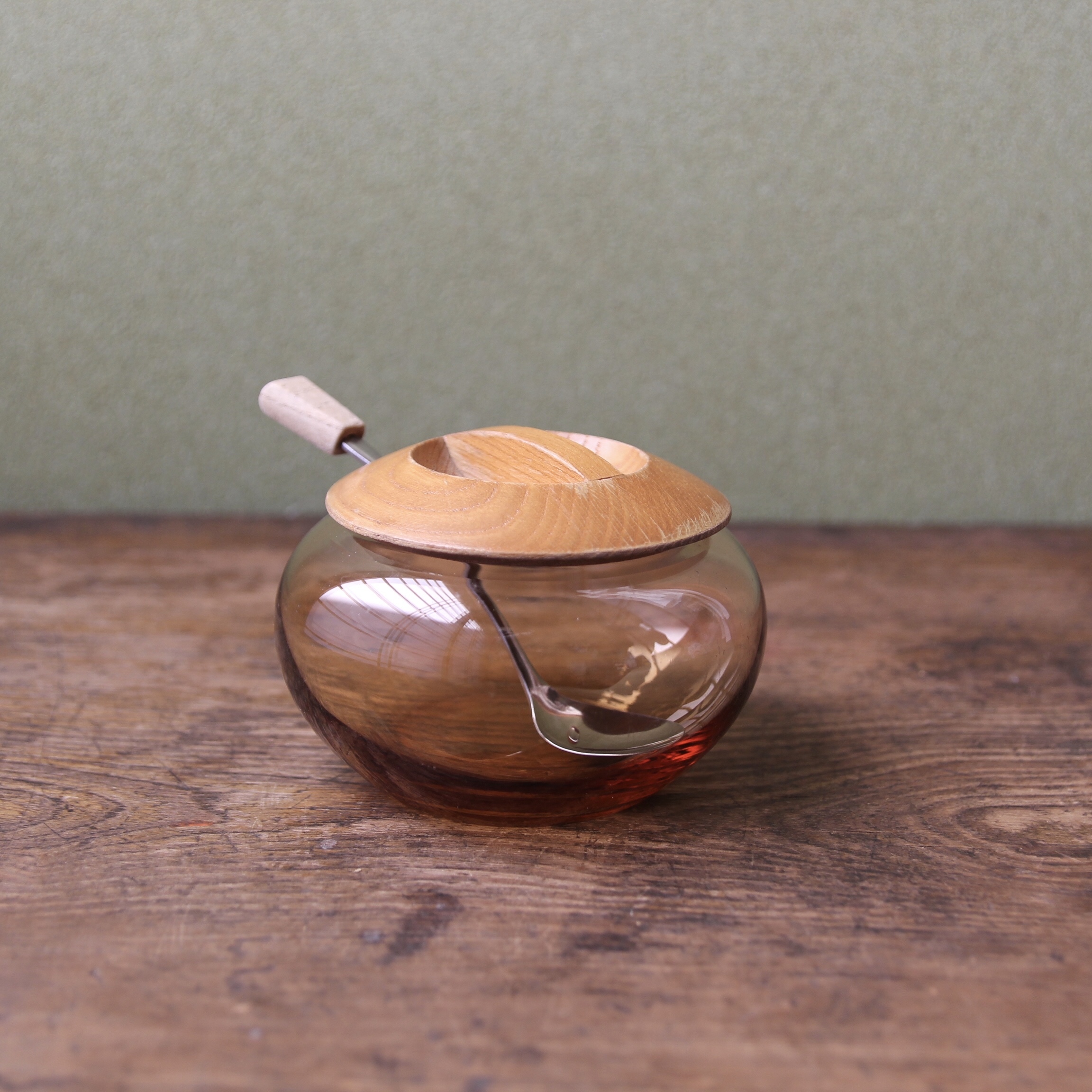 アンバーガラスのシュガーポット 古道具 ソルト