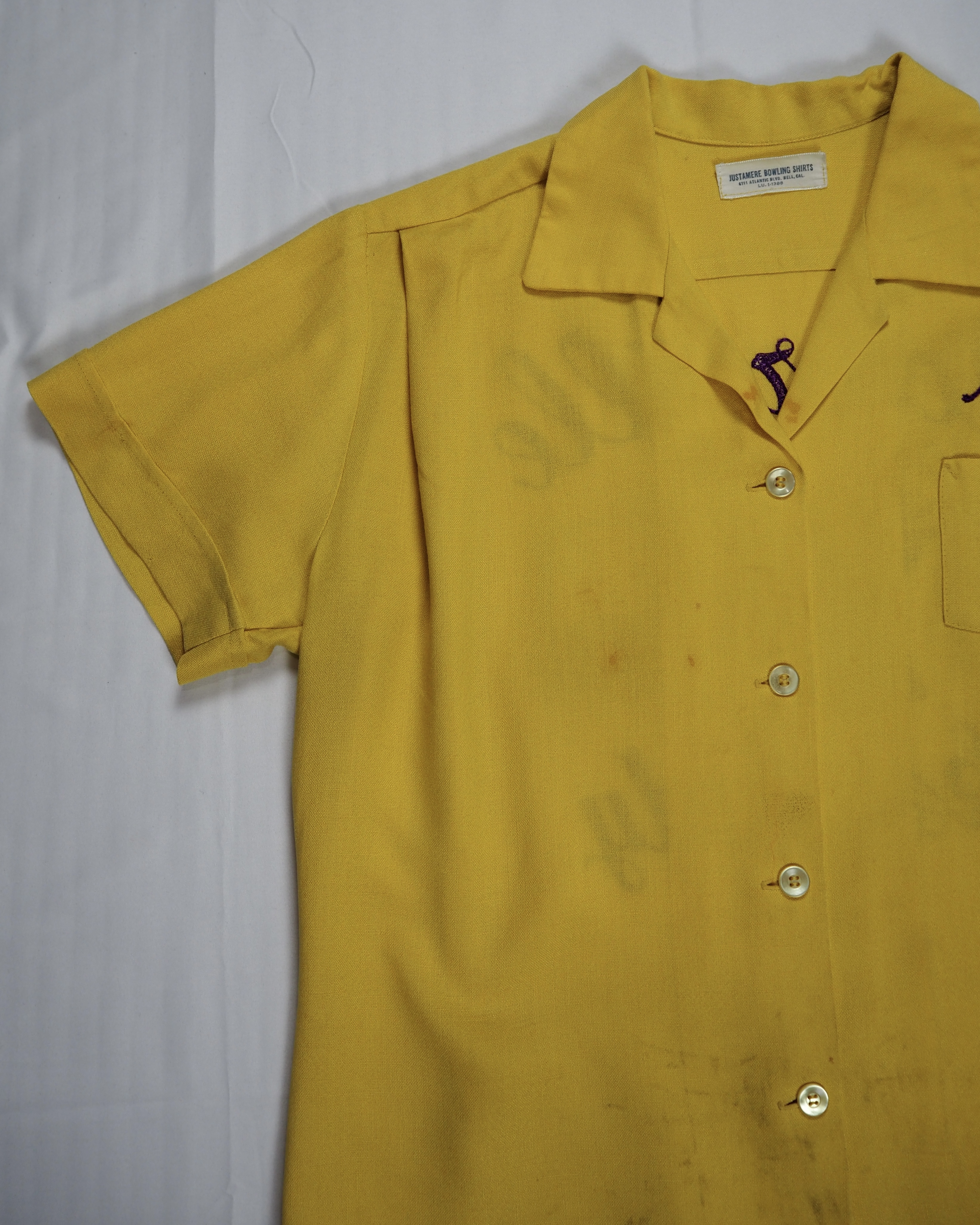 60’s レーヨンボーリングシャツ イエロー×パープル 鹿 の画像 8