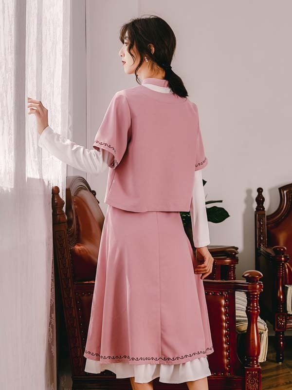 チャイナ風ワンピース 可愛いワンピース 改良唐装 改良漢服 チャイナ風服 中華服 改良型チャイナドレス ロング丈 普段着 S M L 着痩せ 女子会 同窓会 お呼ばれ スタンドネック 長袖 Dresszone