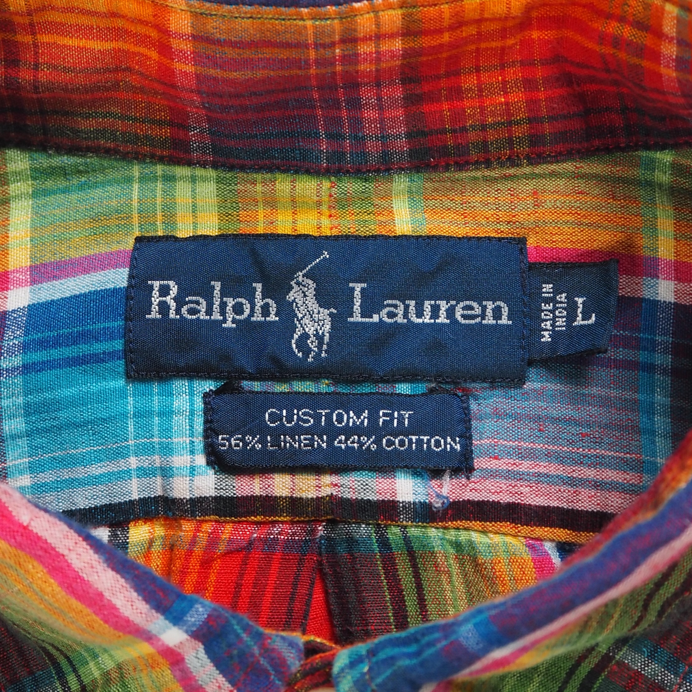 90's Ralph Lauren リネンコットンシャツ 半袖 Lサイズ の画像 9