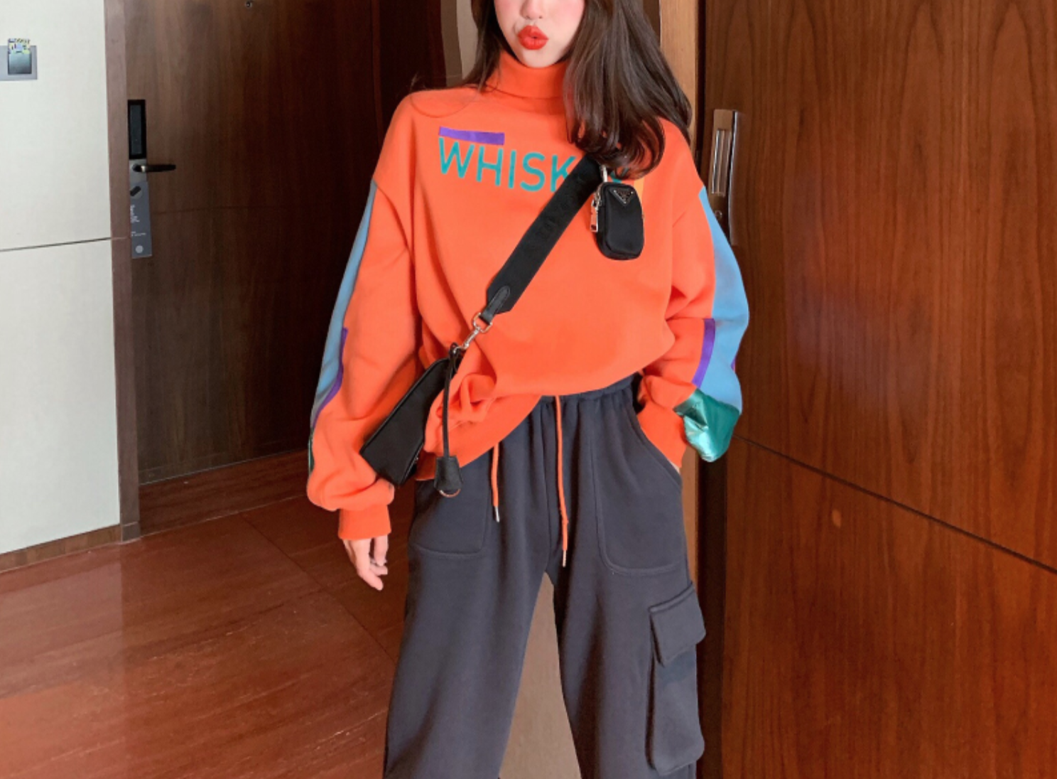 オルチャンファッション トップス ハイネック 裏起毛 あったか スポーティー ストリート かっこいい 韓国ファッション 259 Sweetly