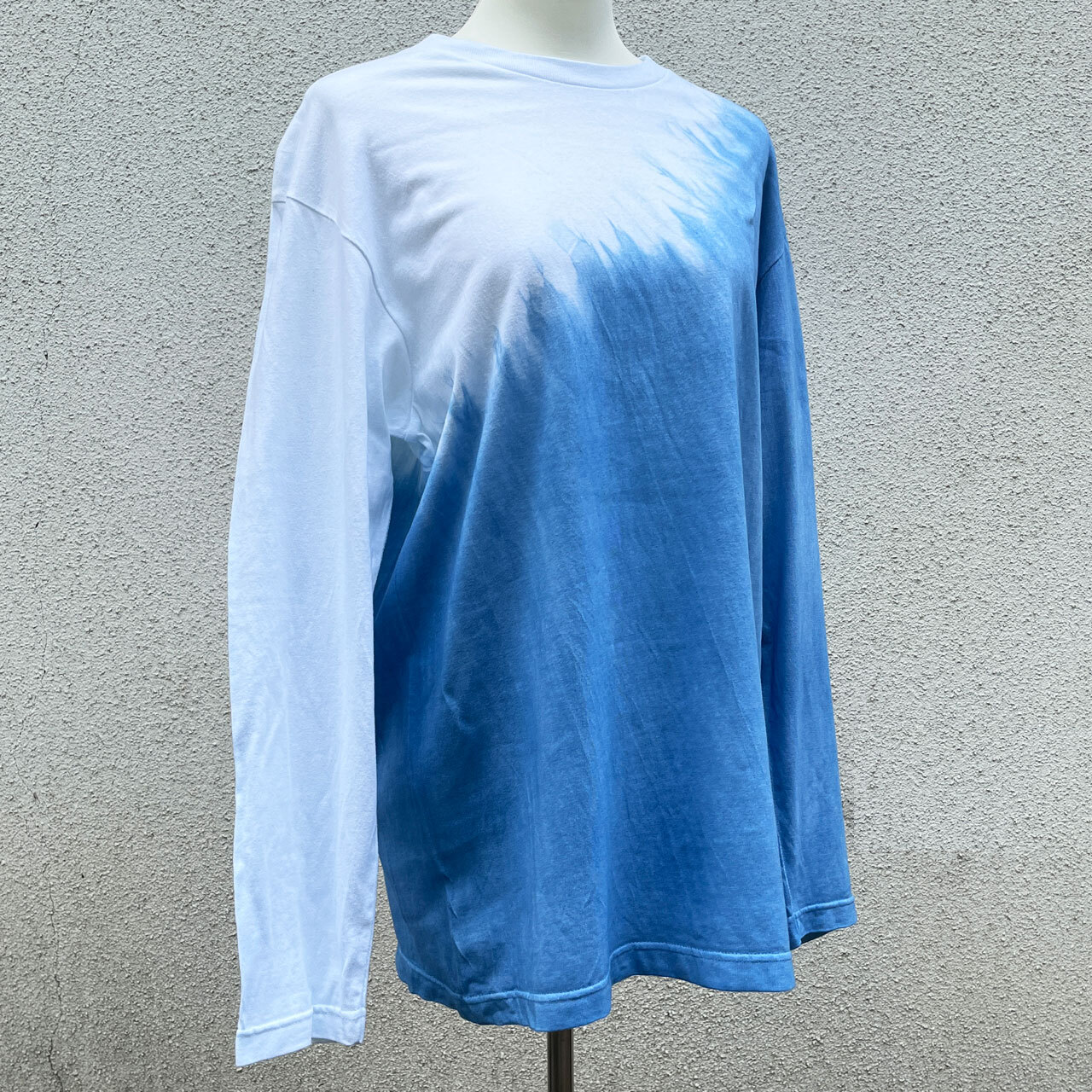 藍染ロングTシャツ-半分絞り染め-Lサイズ-結の杜