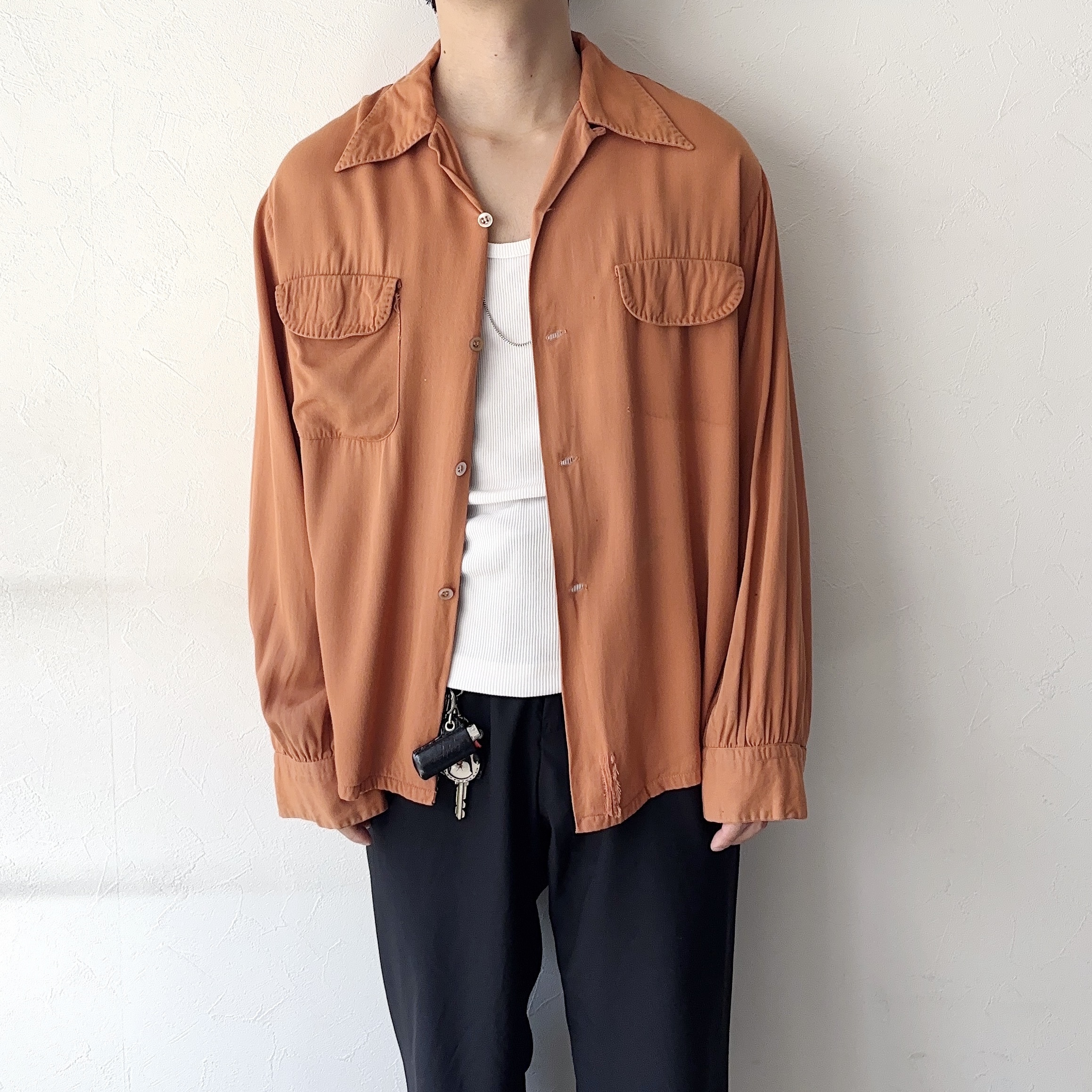 Vintage 40〜50's【CAMPUS HOLLYWOOD STYLED】Open Collar Rayon Gabardine Shirt の画像 3