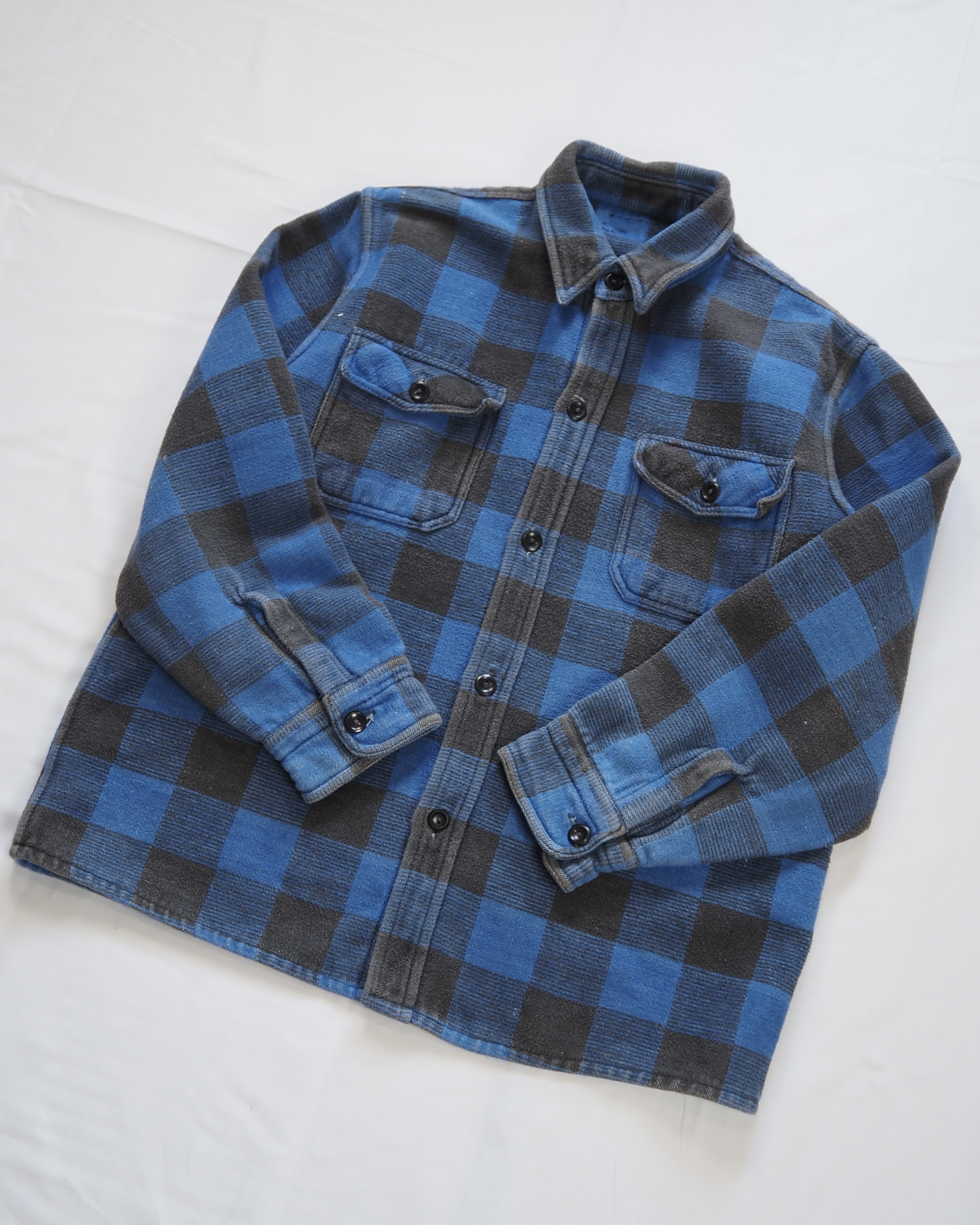 【5/6(水) 20:00入荷】60’s ヘヴィネル ブルー×ブラック ブロックチェック ボックスシルエット の画像 2