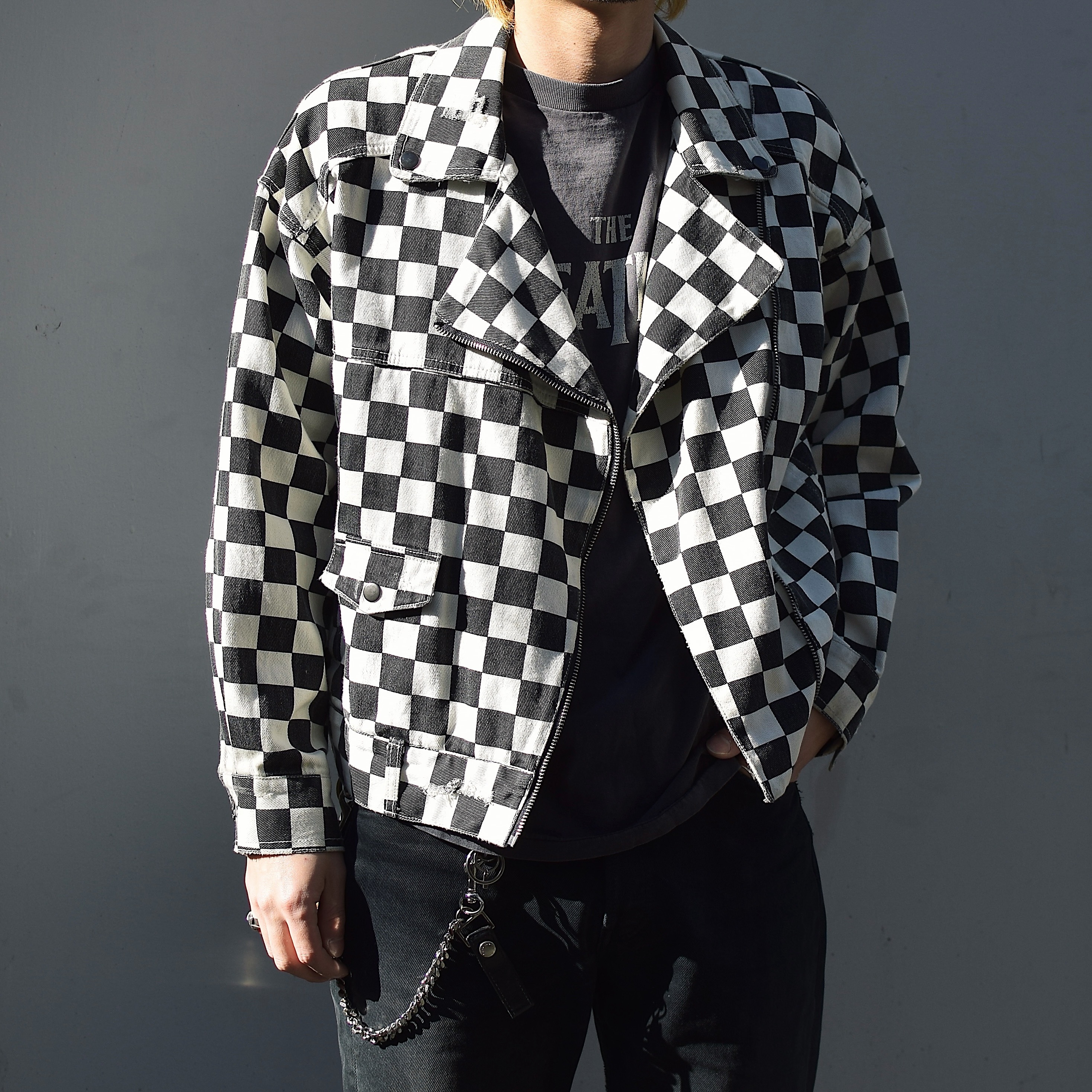 Y2K【SIGNATURE8】Flag Check Cotton Riders Jacket の画像 3