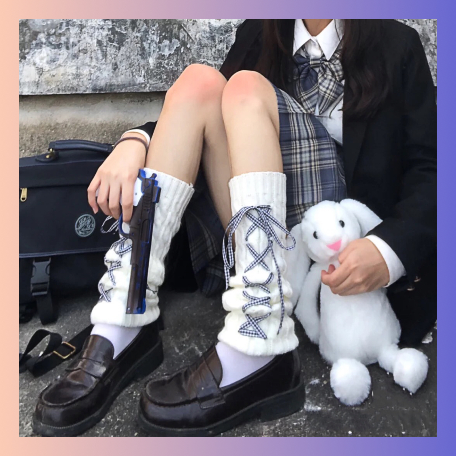 即納 ギンガムレースアップ ルーズソックス 2色 Louis Lover