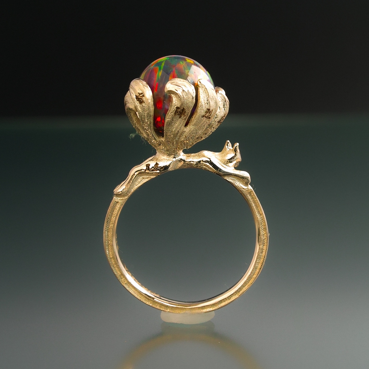 妖怪指輪 神獣 『 九尾の狐 』 10金イエローゴールド*京都オパール